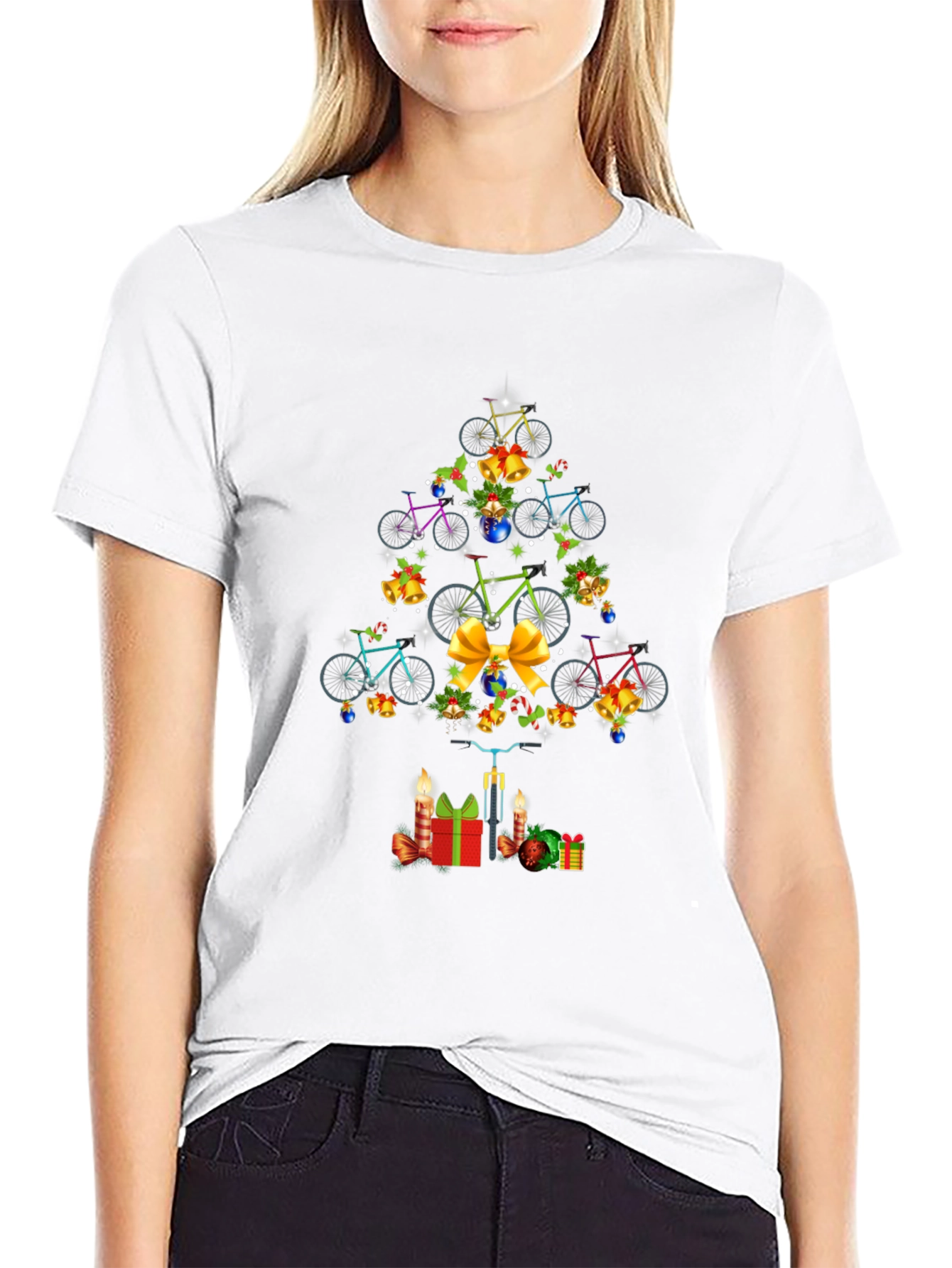 Black Christmas Bicycle Tree T-Shirt view 9