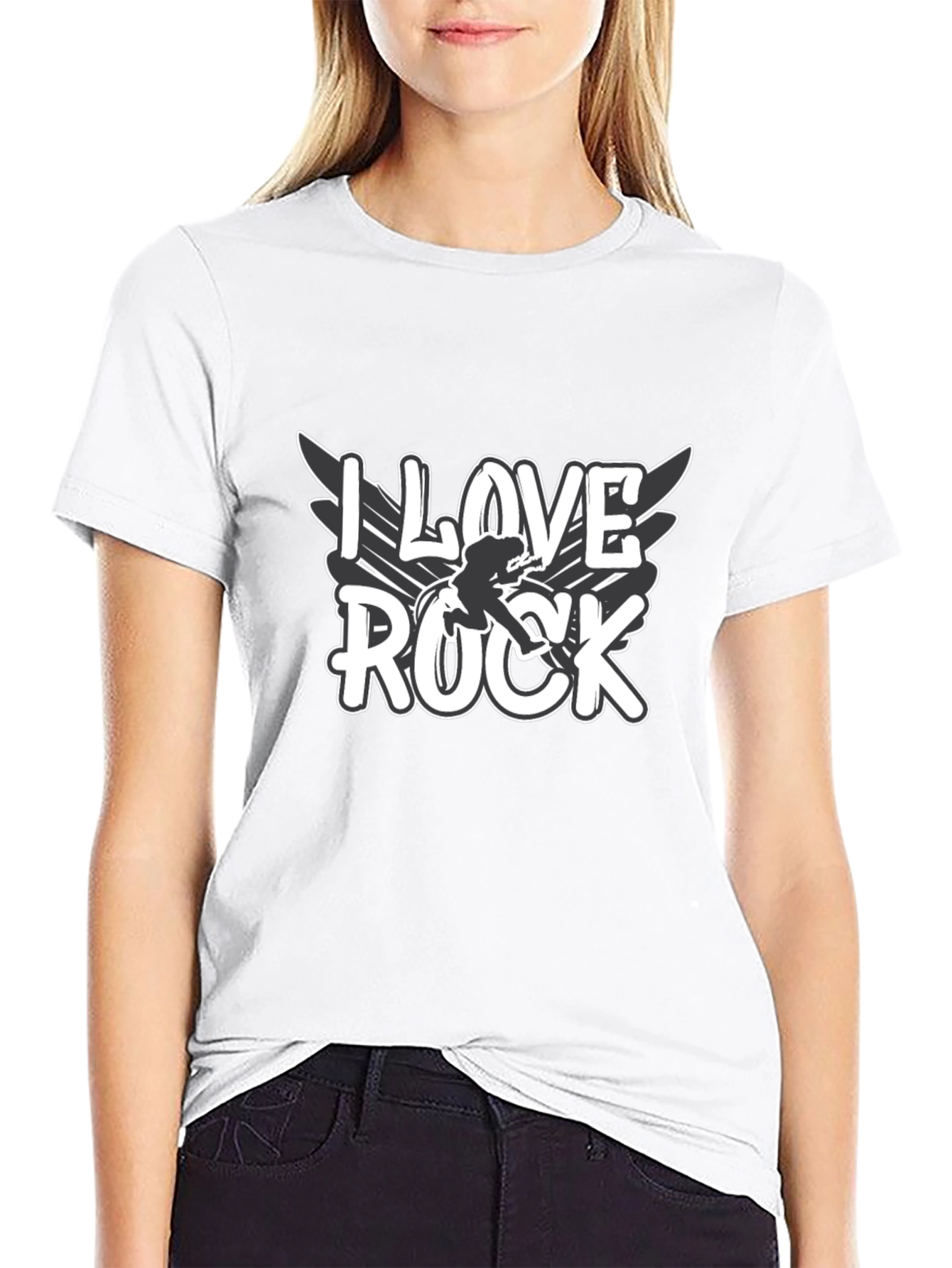 Black I Love Rock Graphic Tee - Black Cotton Blend view 9