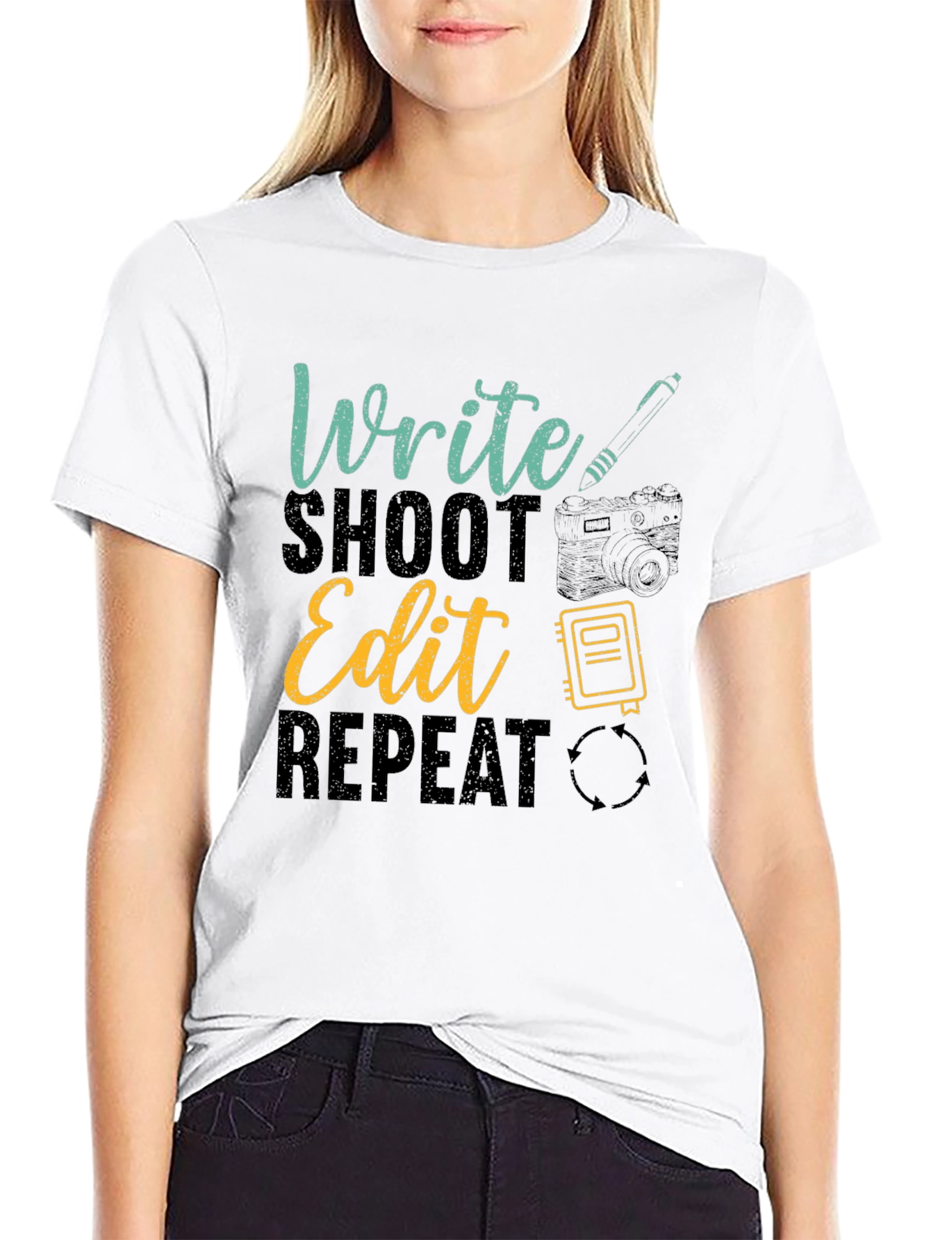 Black Write Shoot Edit Repeat Graphic T-Shirt view 9
