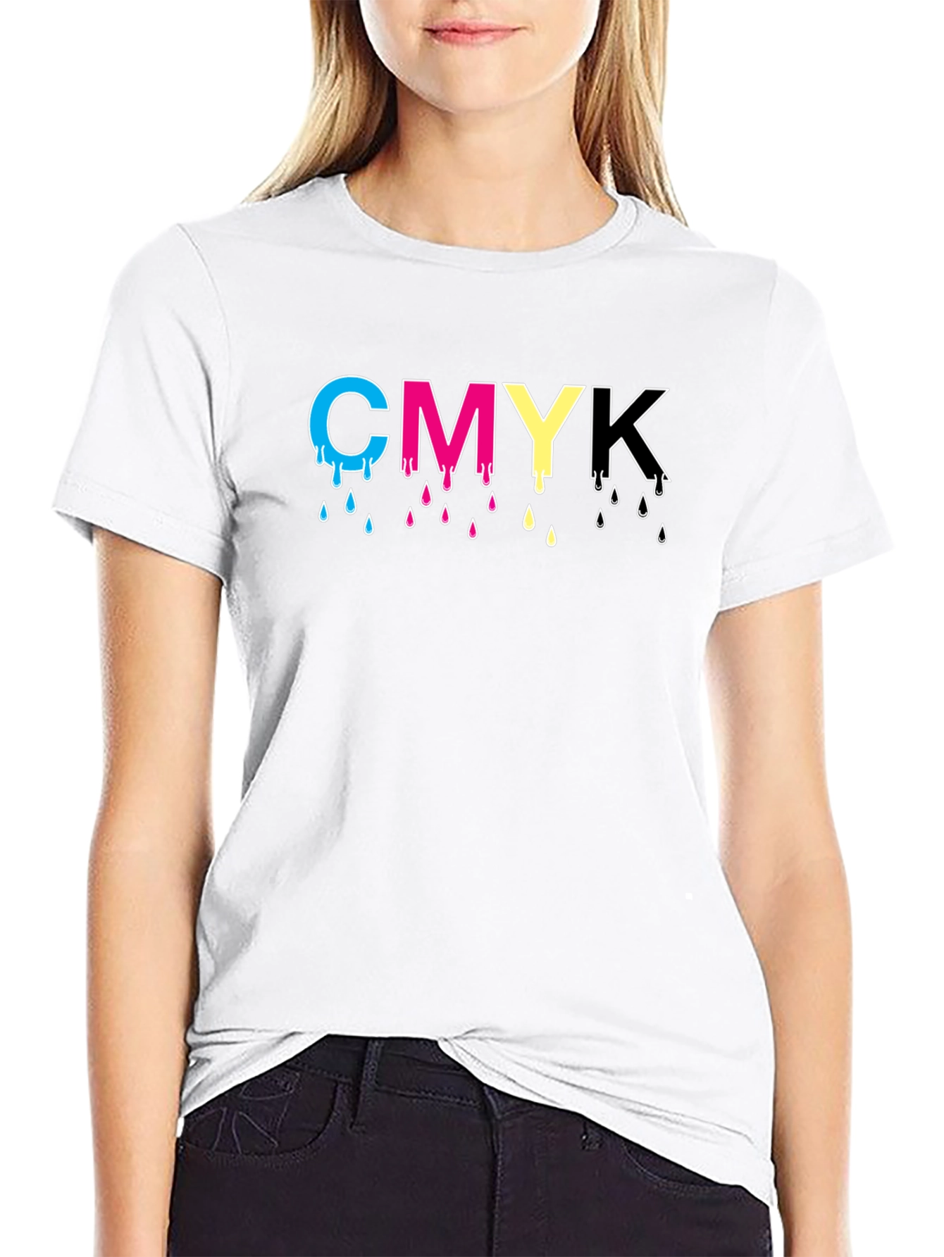 Black CMYK Dripping Letters Graphic T-Shirt view 9