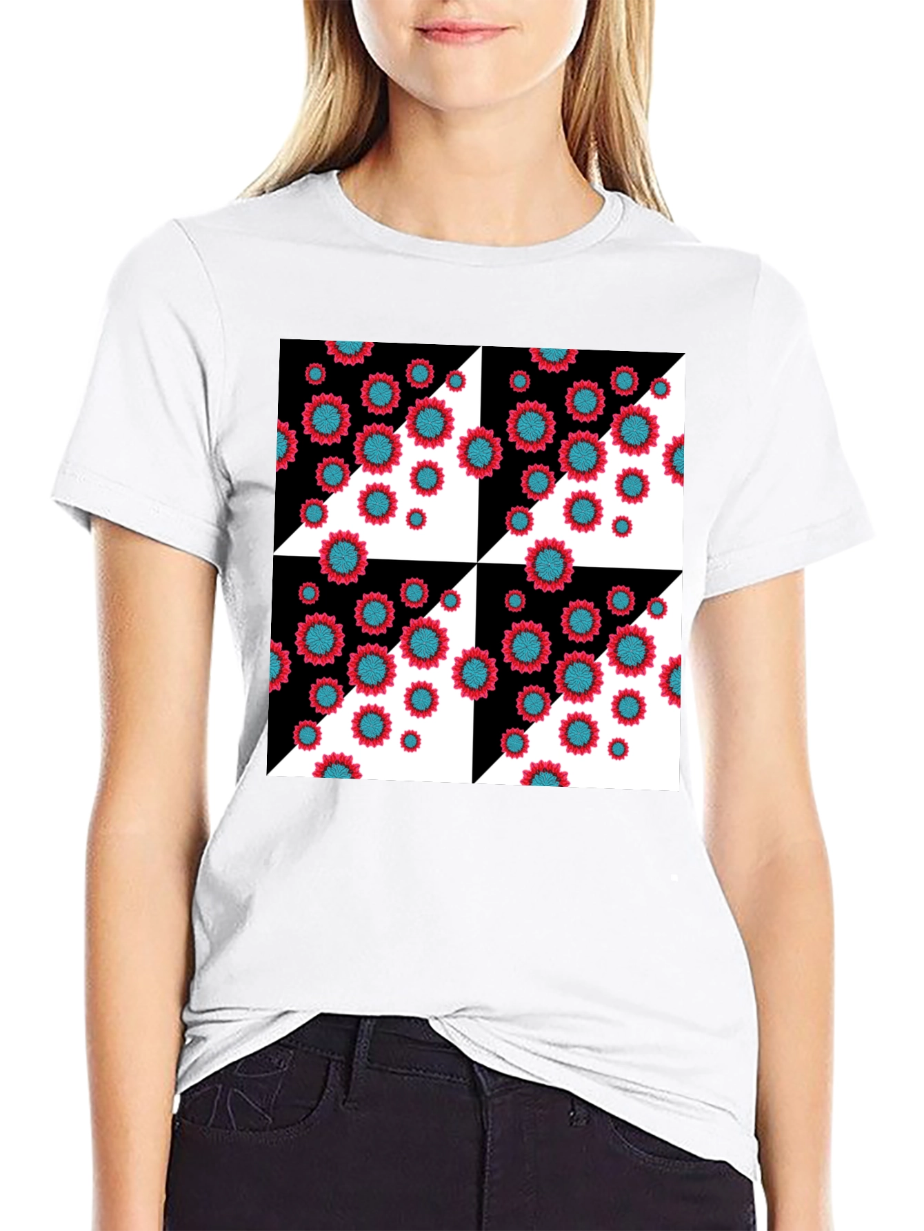 Black Floral Pattern Black T-Shirt view 9