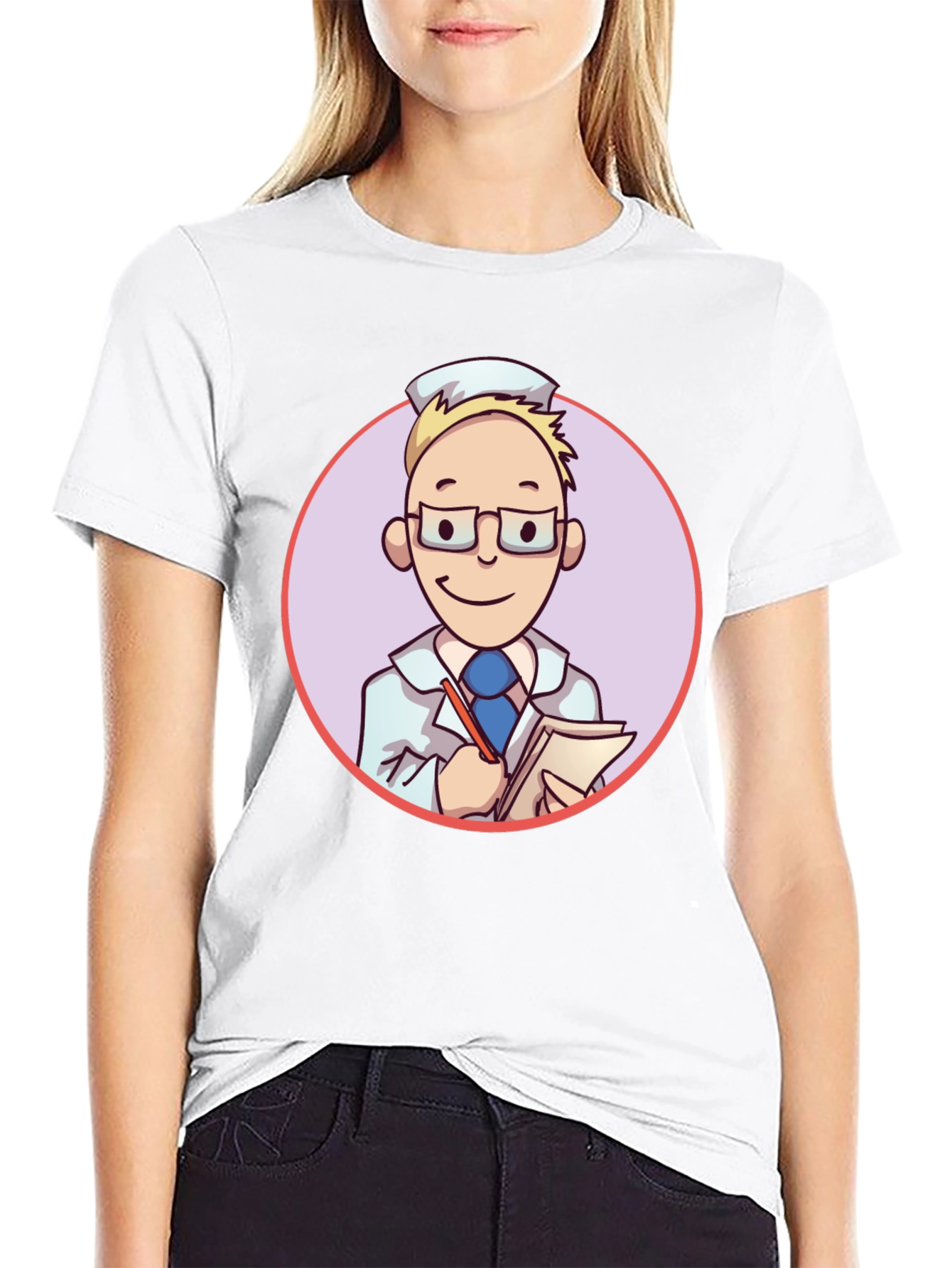 Black Cartoon Doctor Graphic Tee - Unisex Black T-Shirt view 9