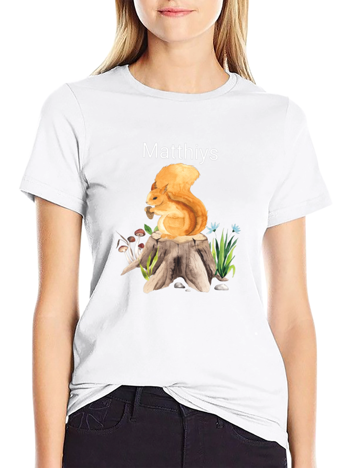 Squirrel Stump Personalized Black T-Shirt - 9