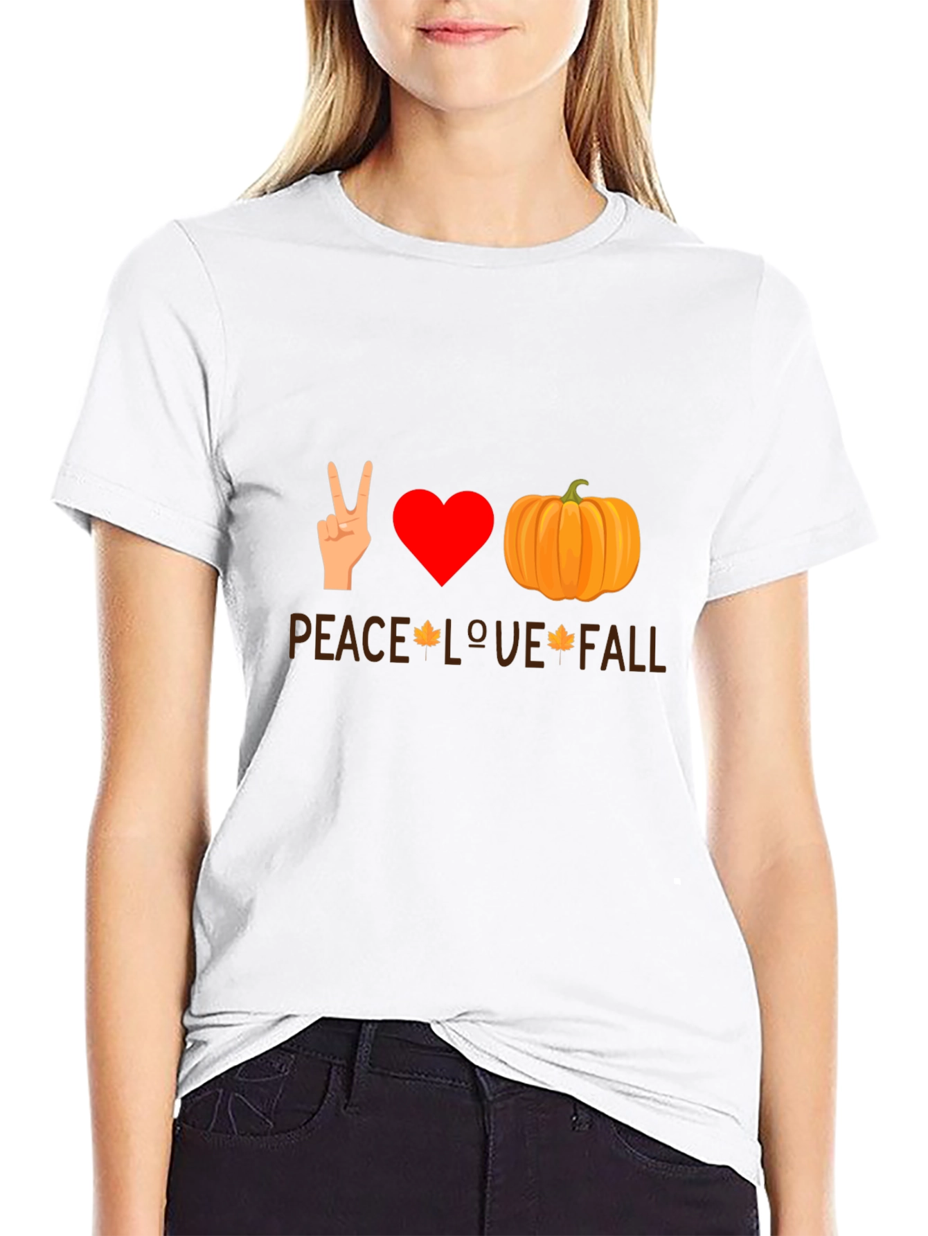 Black Peace Love Fall T-Shirt - Autumn Themed Tee view 9