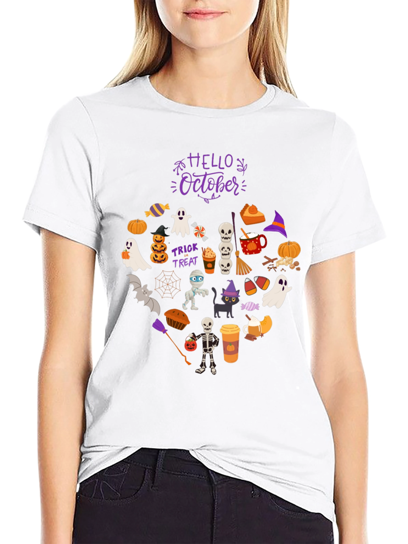 Black Hello October Halloween T-Shirt view 9