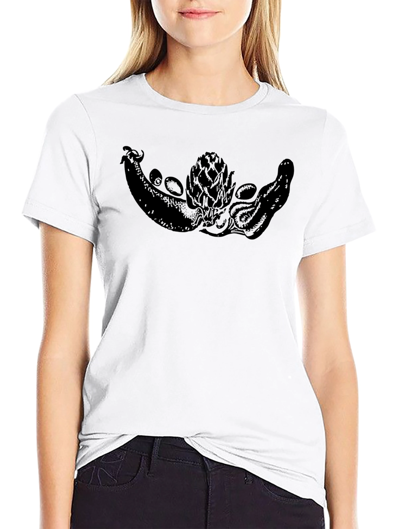 Black Black T-Shirt with Vegetable Octopus Graphic view 9
