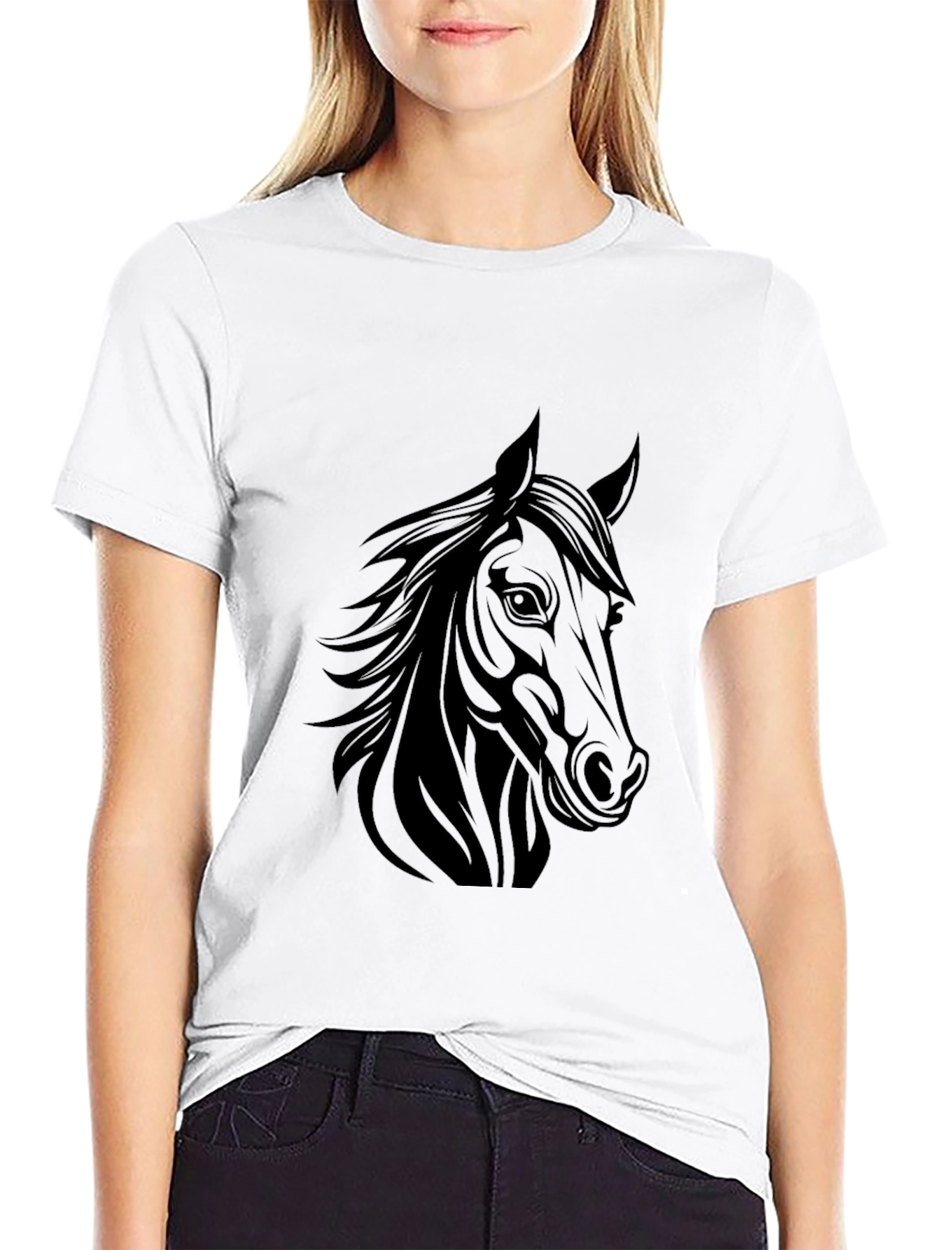 Black Horse Graphic T-Shirt - Black Crew Neck Tee view 9