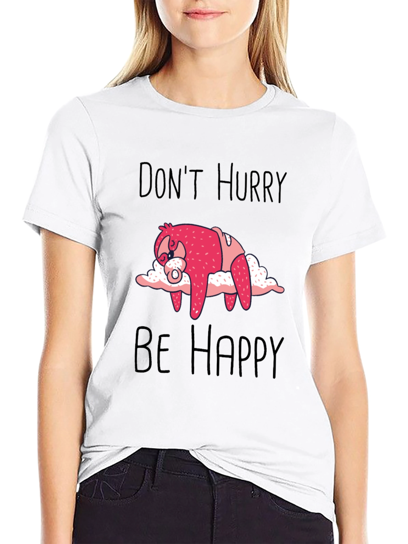 Black Don't Hurry Be Happy Sloth Graphic Tee view 9