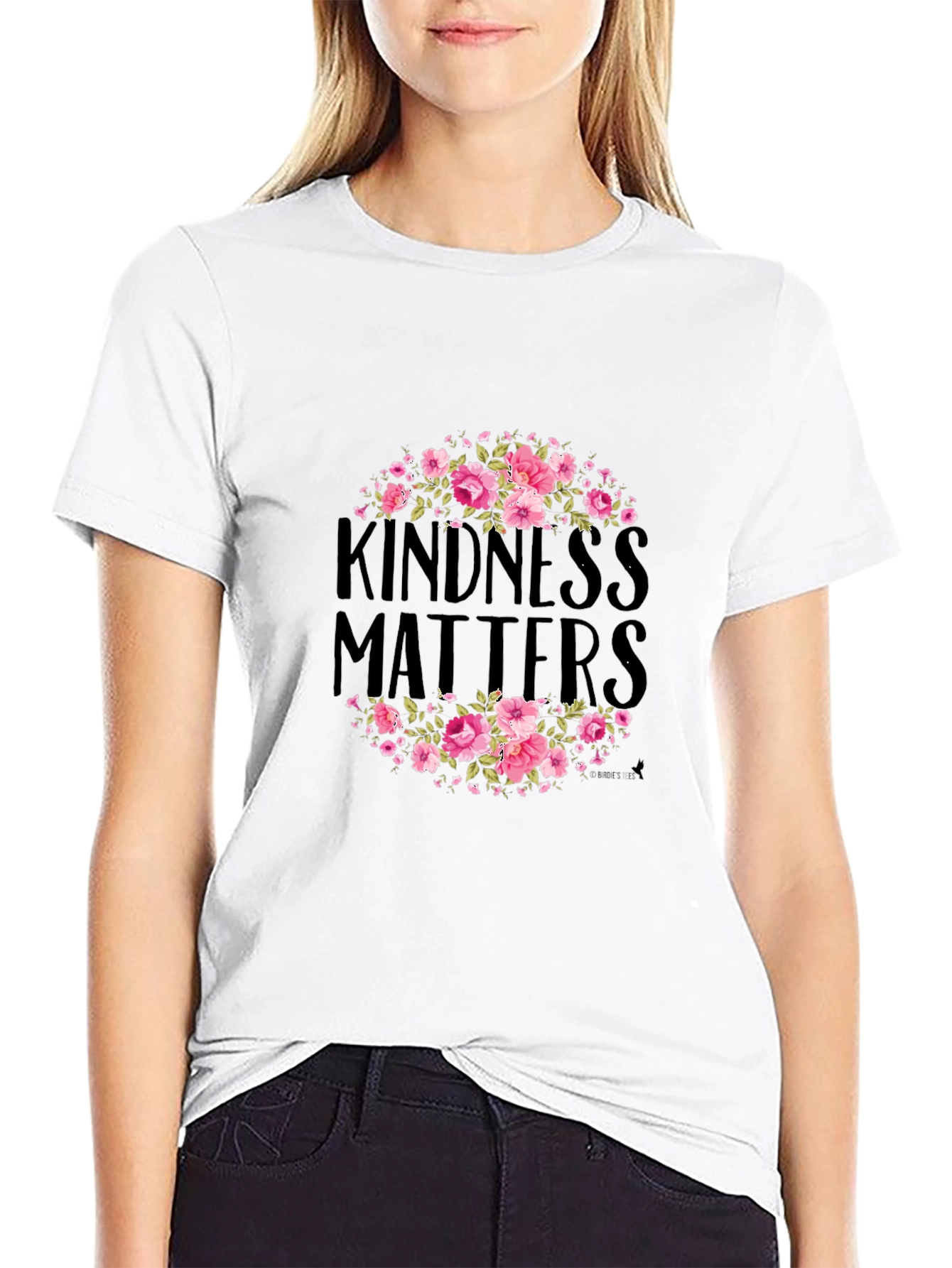 Black Kindness Matters Floral T-Shirt - Black view 9