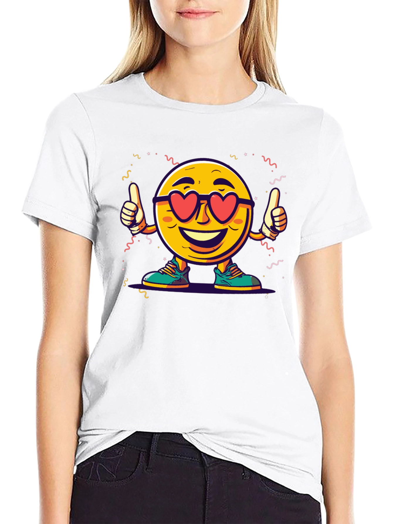 Black Cool Emoji Heart Eyes Graphic T-Shirt view 9
