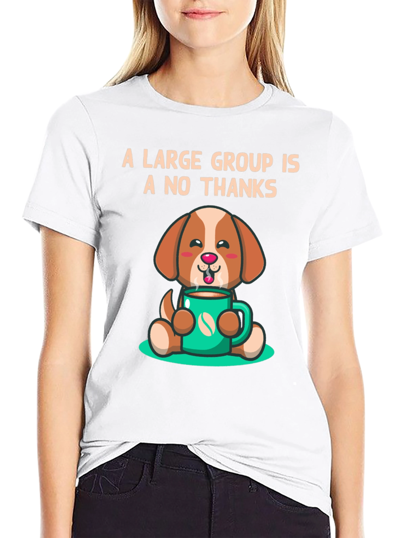 Black A Large Group Is A No Thanks Coffee Dog T-Shirt view 9