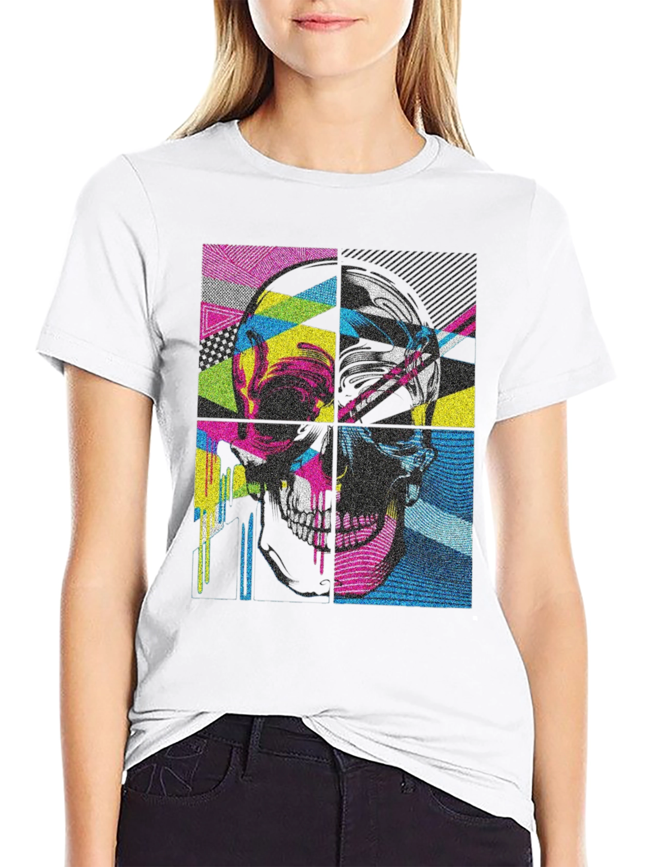 Black Pop Art Skull Graphic Tee - Black view 9