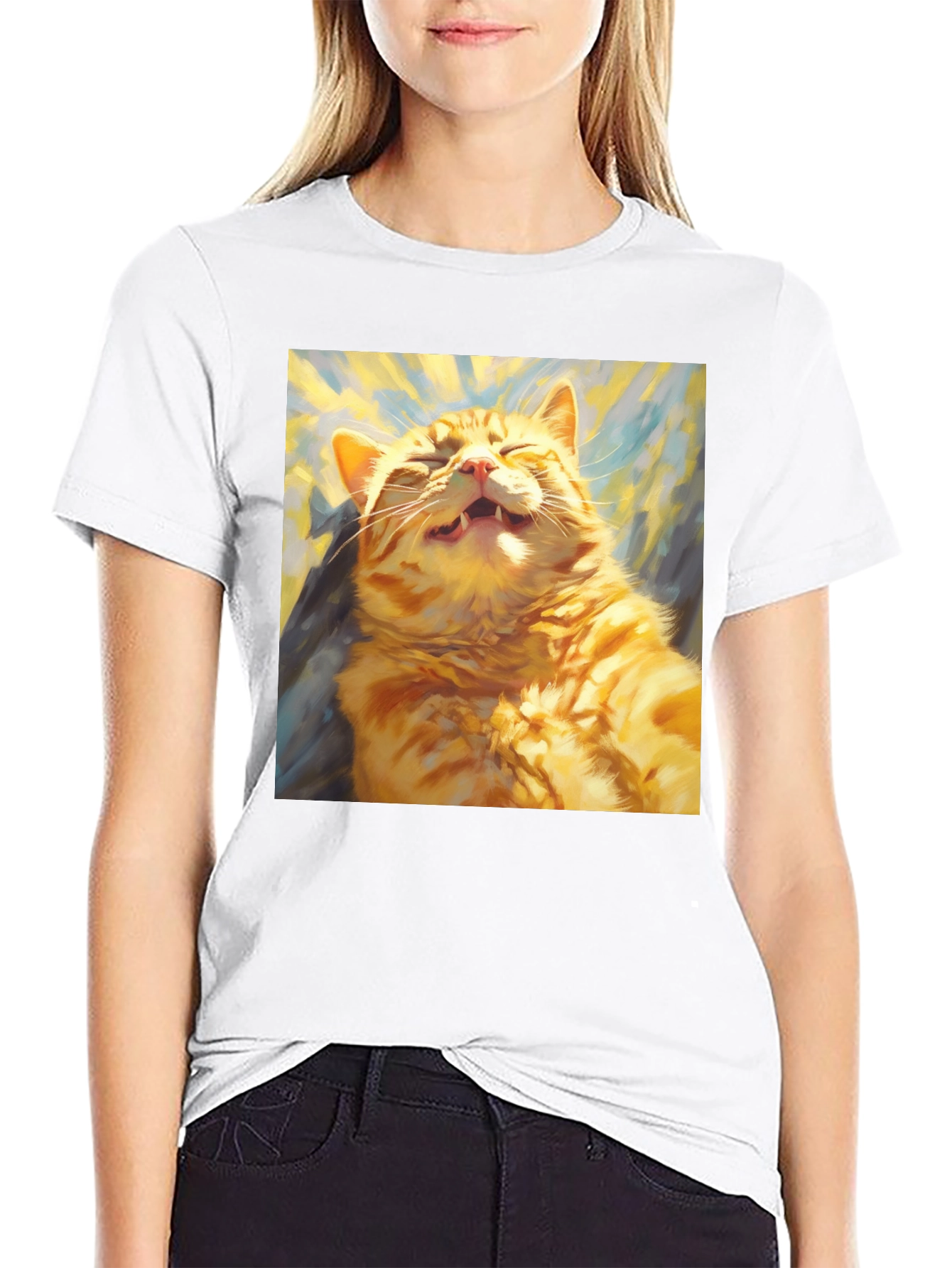 Black Funny Cat Graphic Tee - Soft Cotton Crewneck T-Shirt view 9