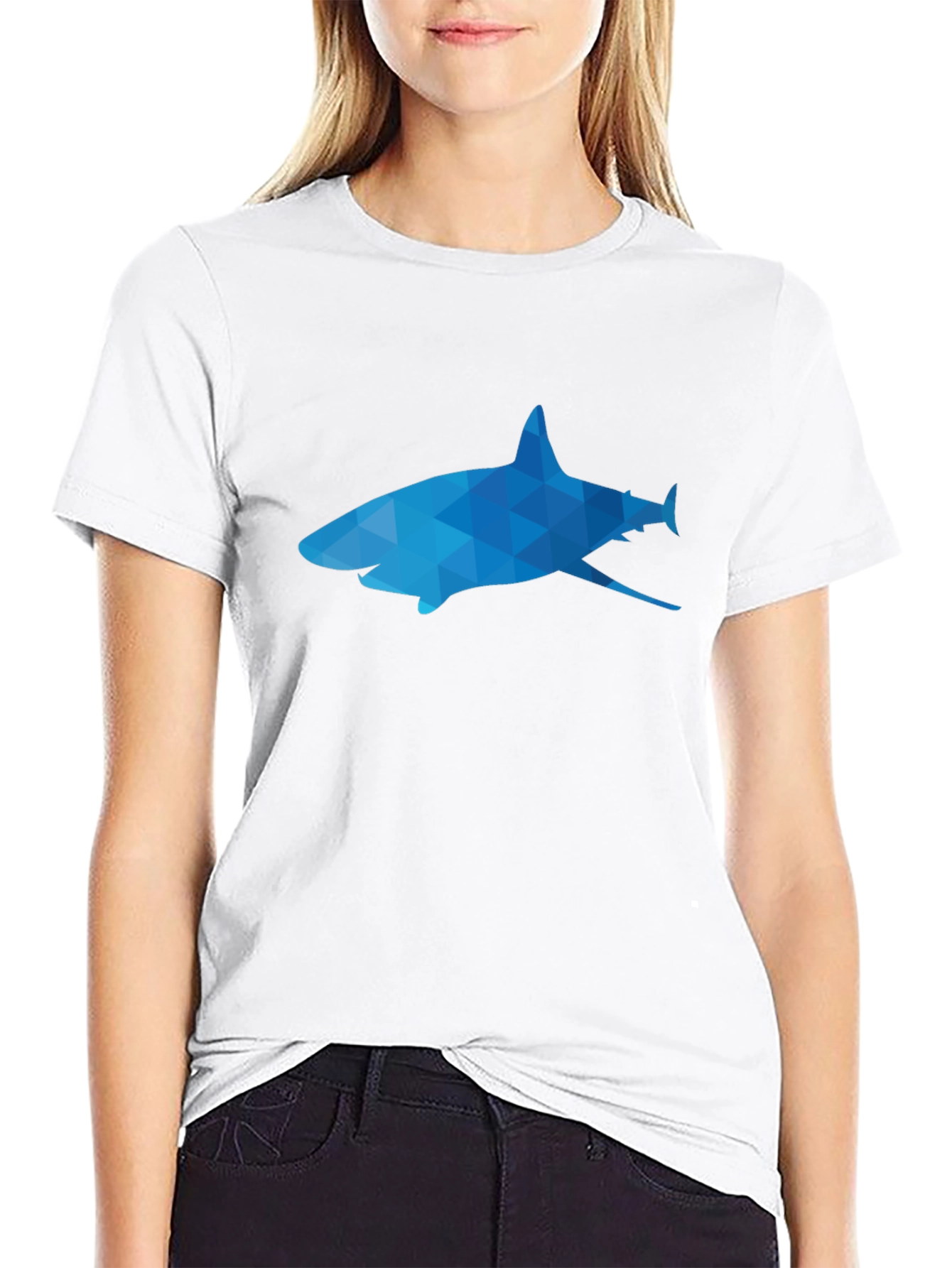 Black Geometric Shark Graphic Tee - Black view 9