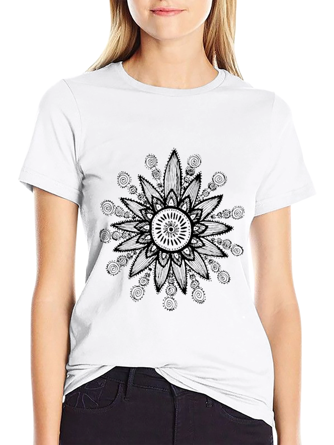 Black Black Floral Mandala Graphic Tee - Casual Comfort view 9