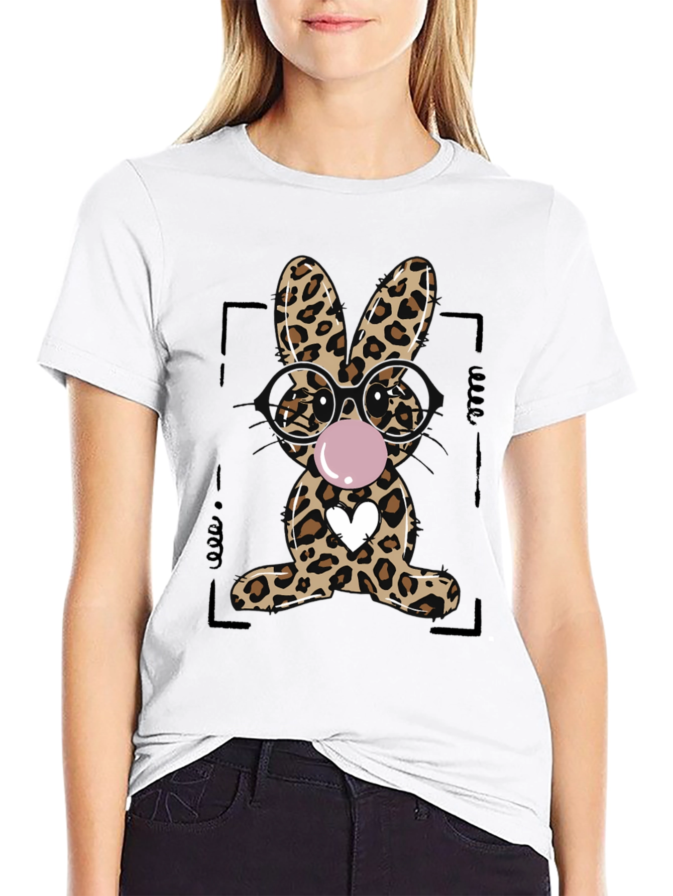 Black Leopard Print Bubblegum Bunny T-Shirt view 9