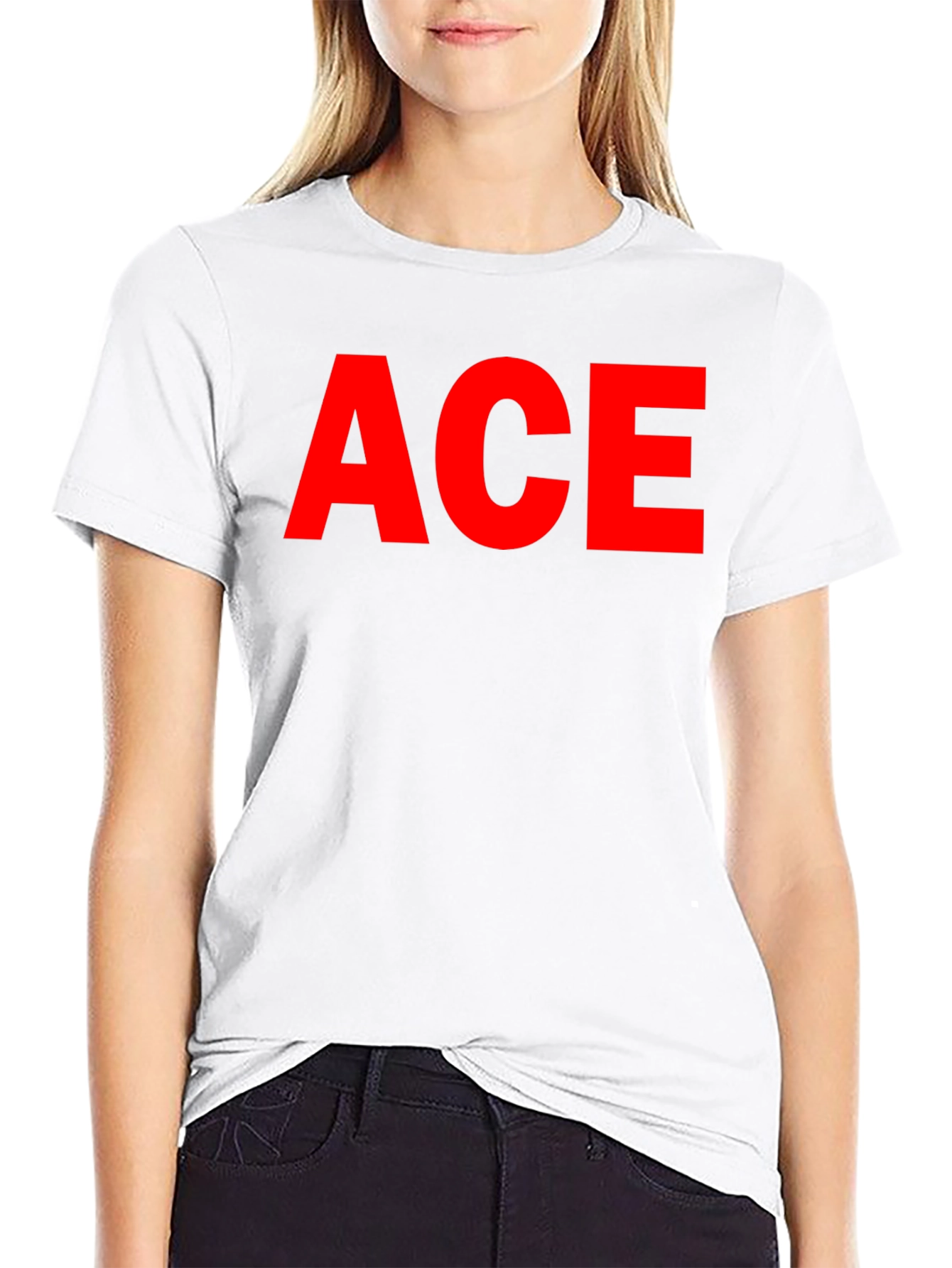 Black ACE Graphic Tee - Classic Crew Neck, Bold Red Print view 9