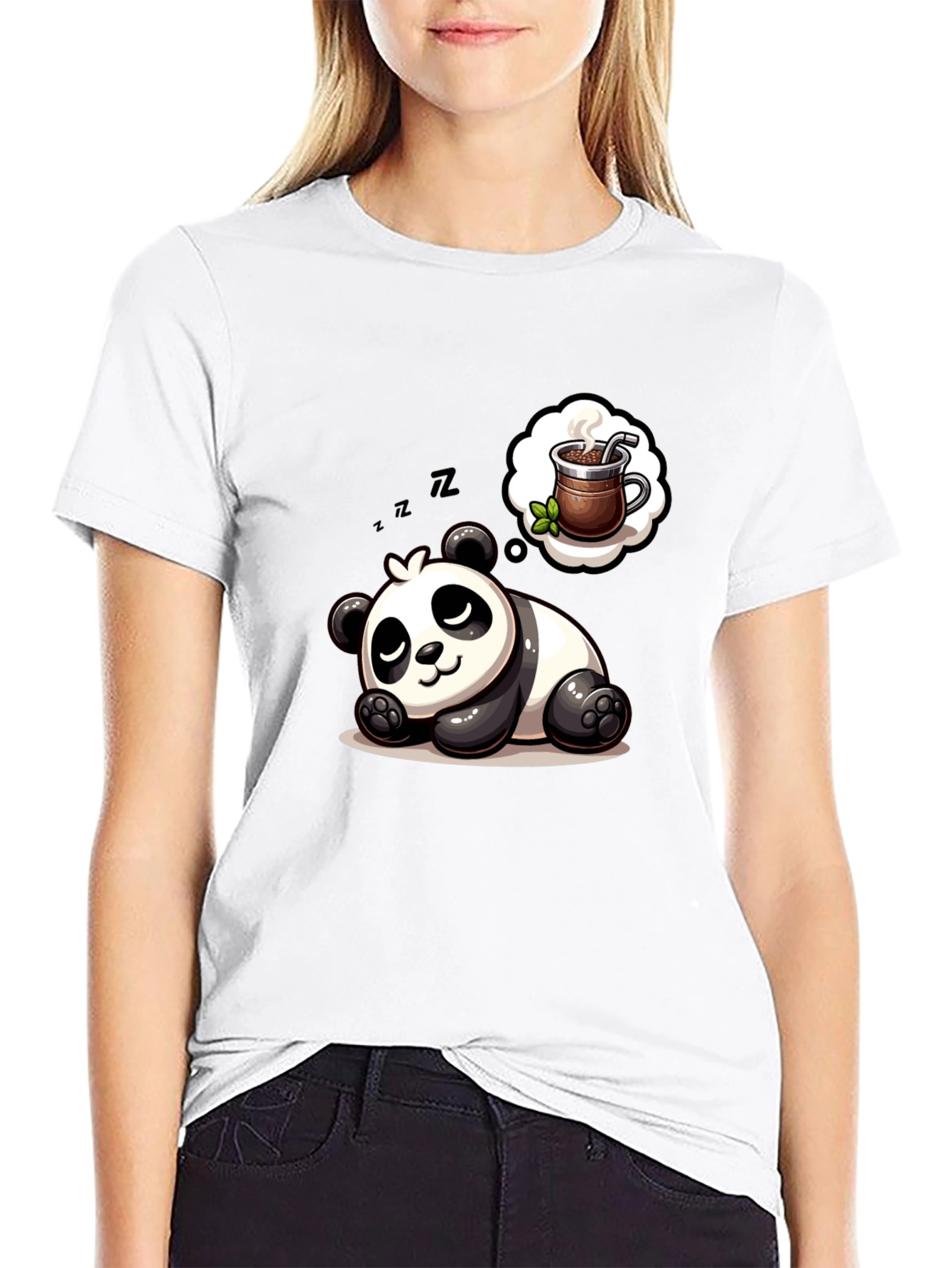 Black Dreamy Panda Coffee T-Shirt - Relaxed & Cute view 9