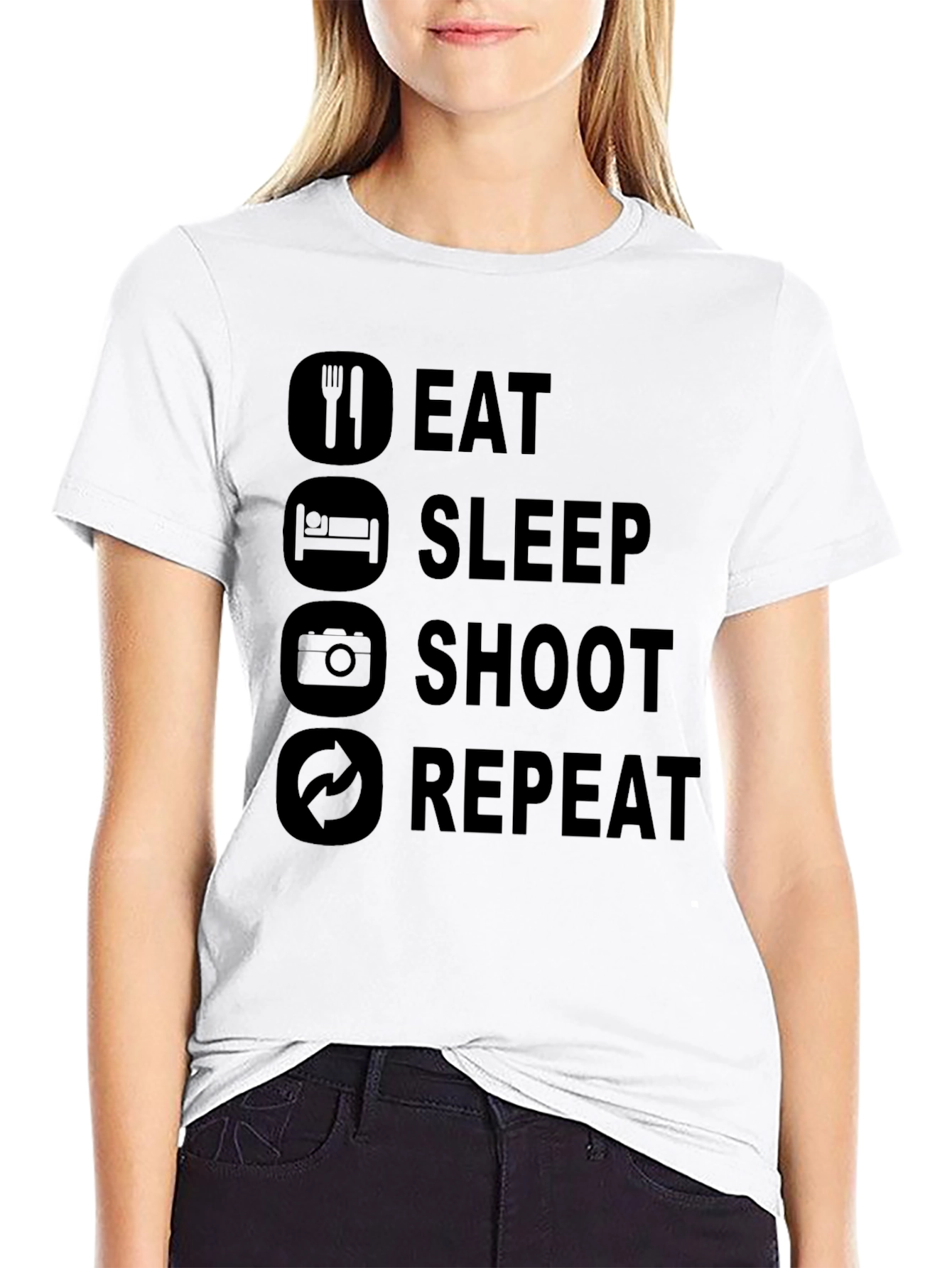 Black Eat Sleep Shoot Repeat Black Graphic Tee view 9