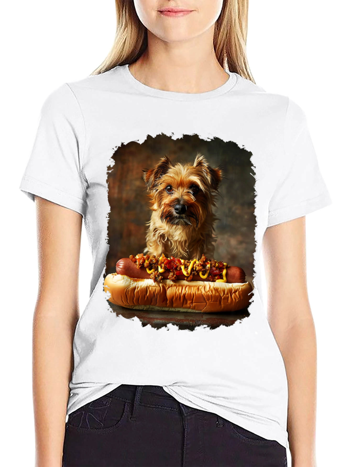 Black Dog & Hotdog Graphic Tee - Novelty T-Shirt view 9