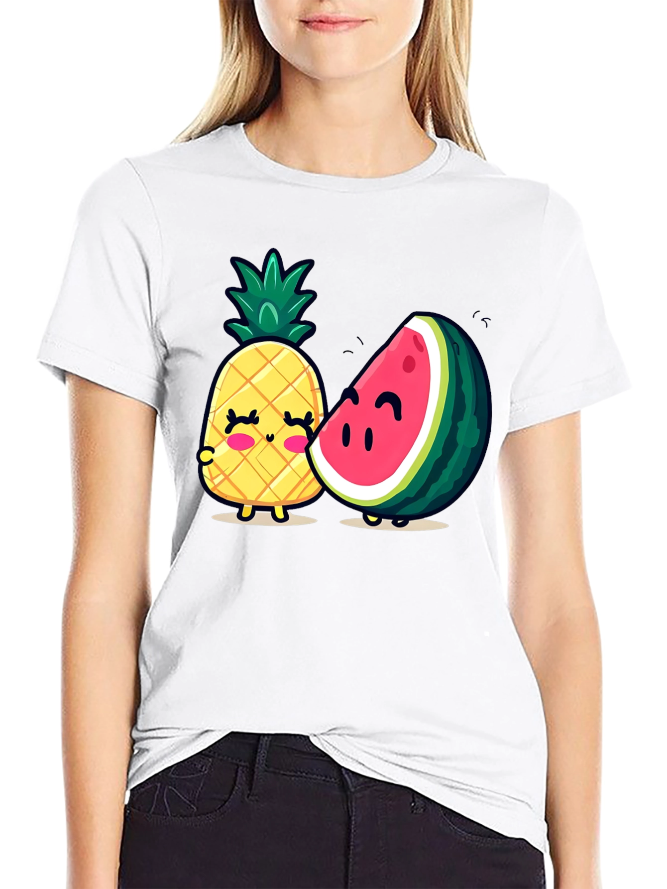 Black Cute Fruit Friends Graphic T-Shirt - Black view 9