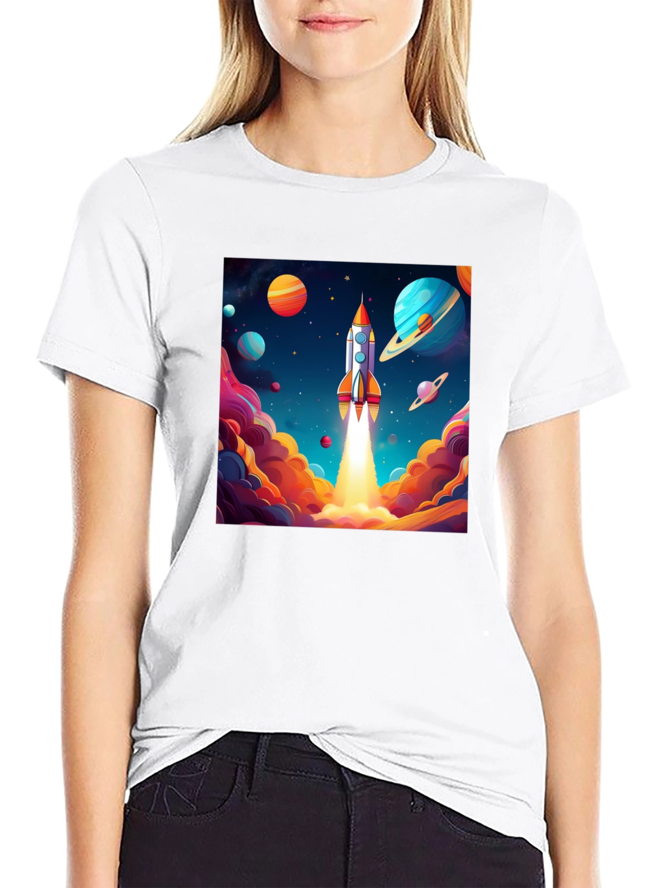 Black Rocket Launch T-Shirt - Space Adventure Design view 9