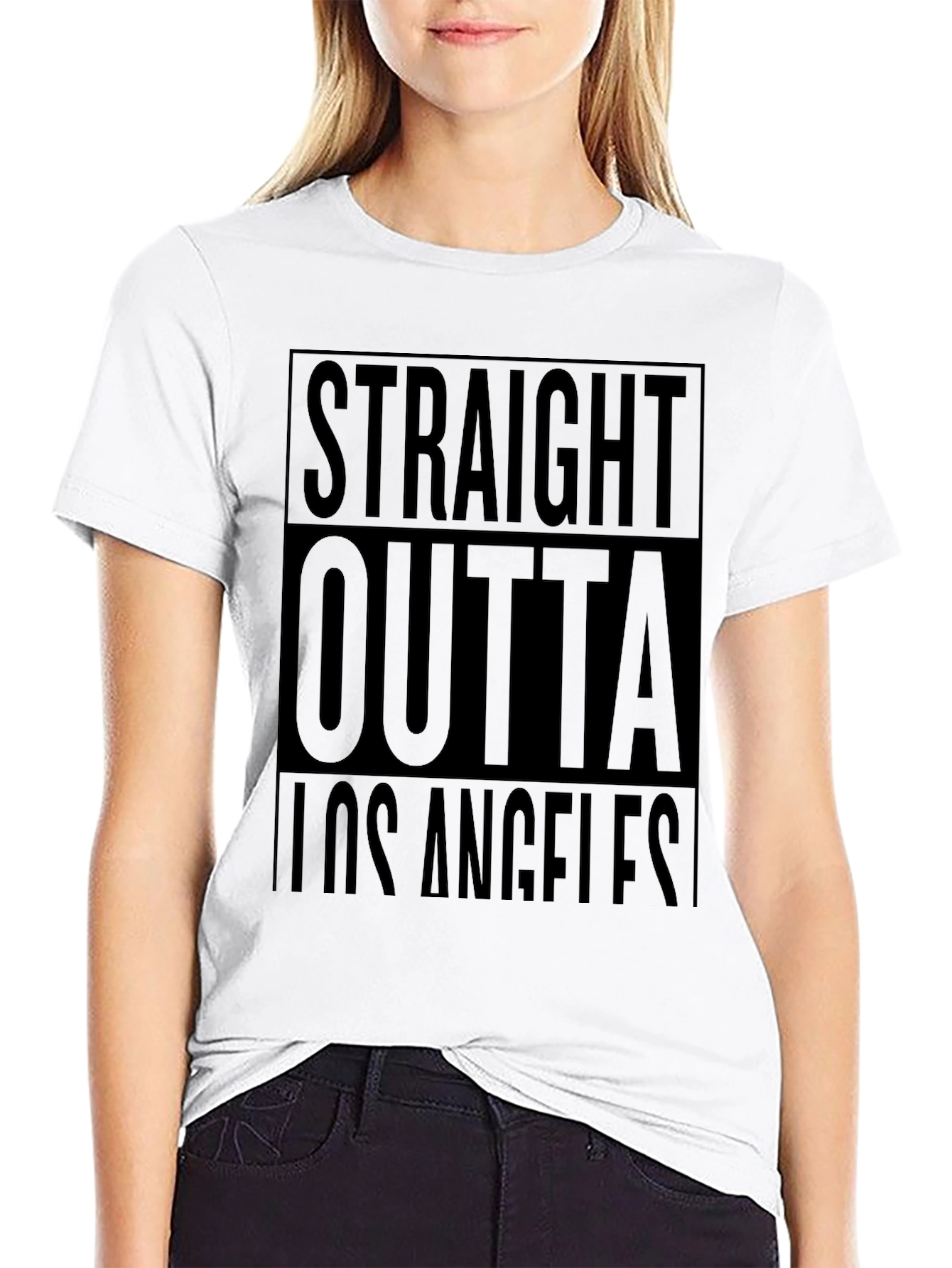 Black Straight Outta Los Angeles Black T-Shirt view 9