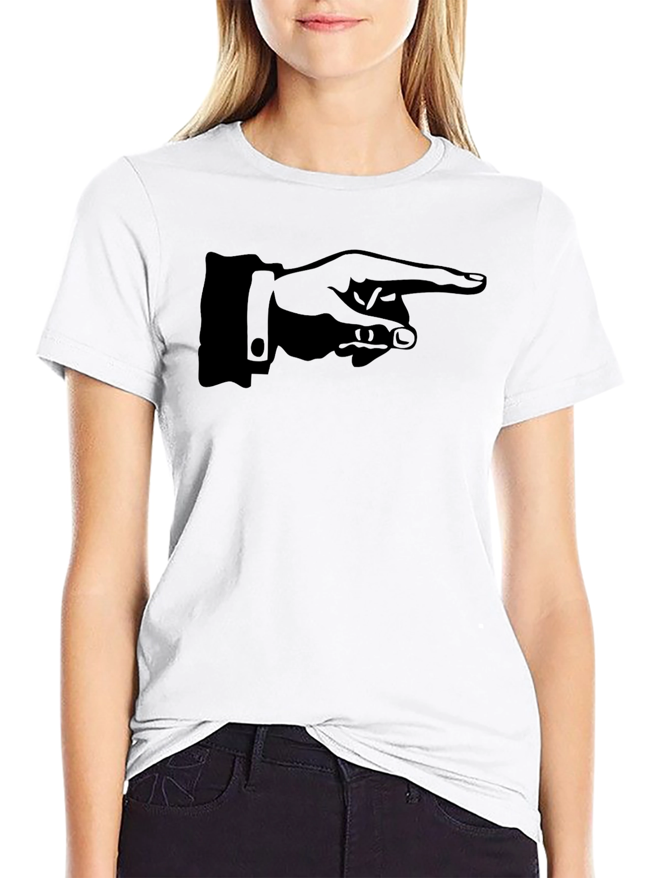 Black Pointing Hand Graphic Tee - Black Cotton T-Shirt view 9