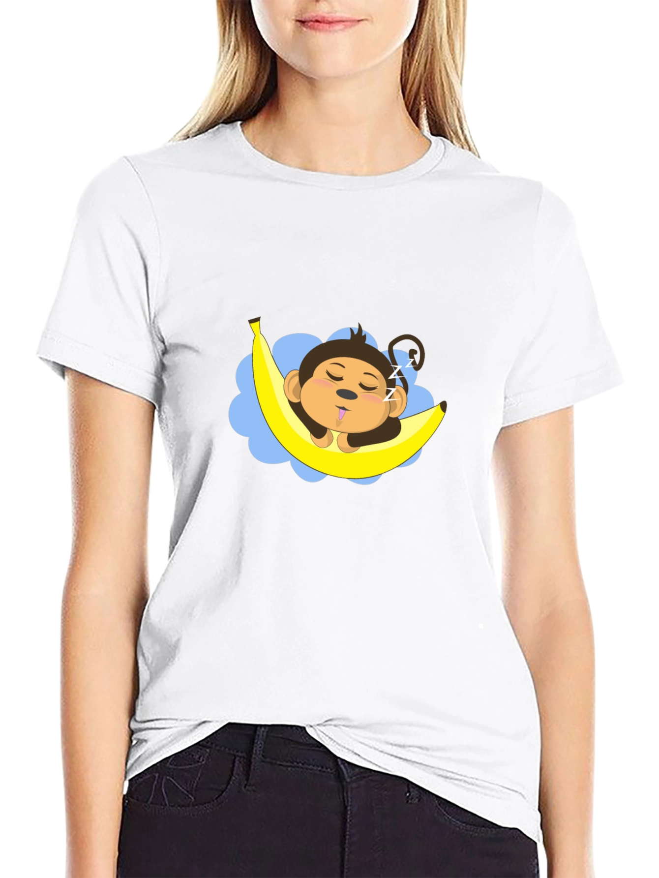 Black Sleeping Monkey Banana T-Shirt - Unisex Black Tee view 9
