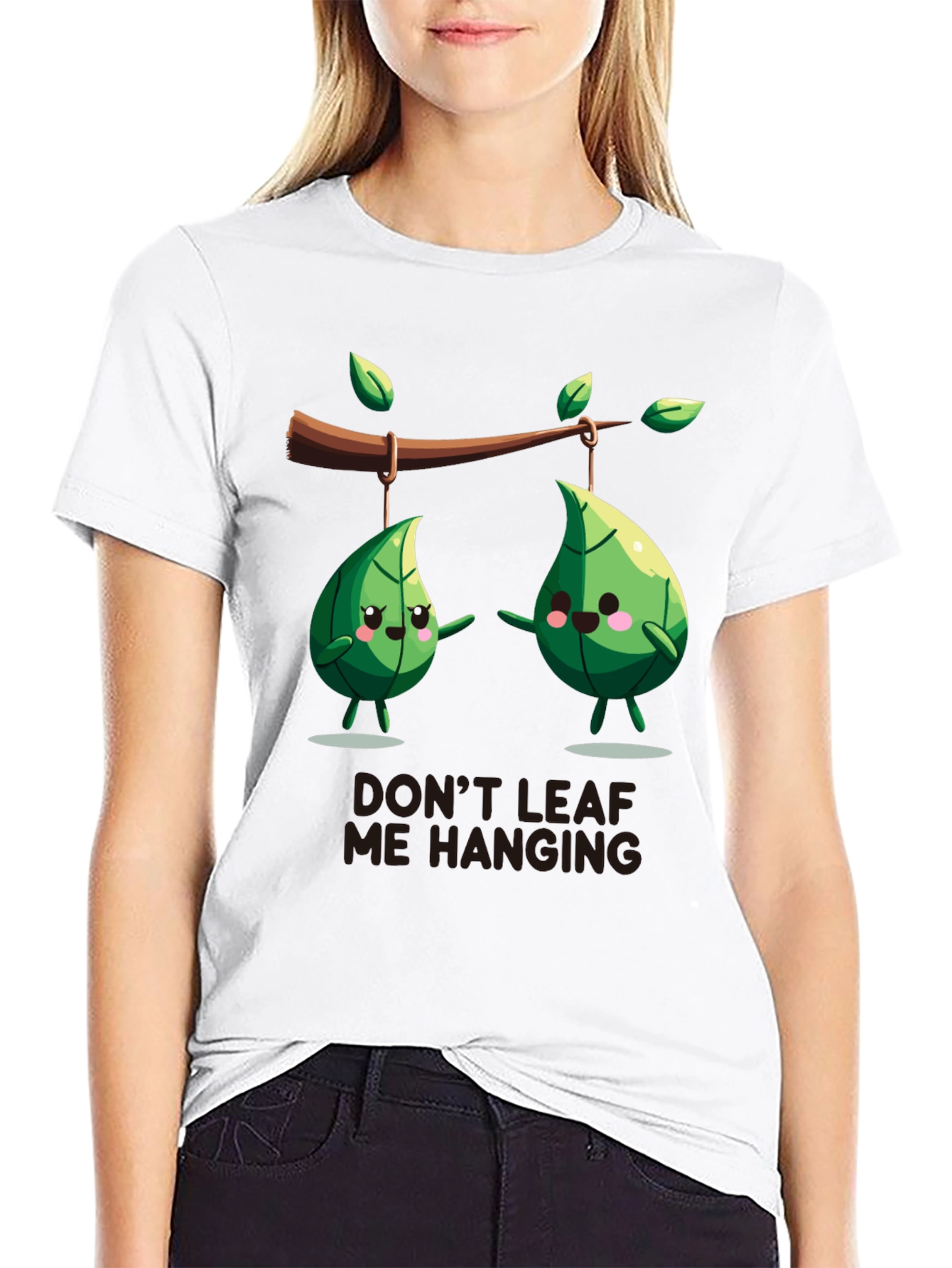 Black Funny Don't Leaf Me Hanging Graphic T-Shirt view 9