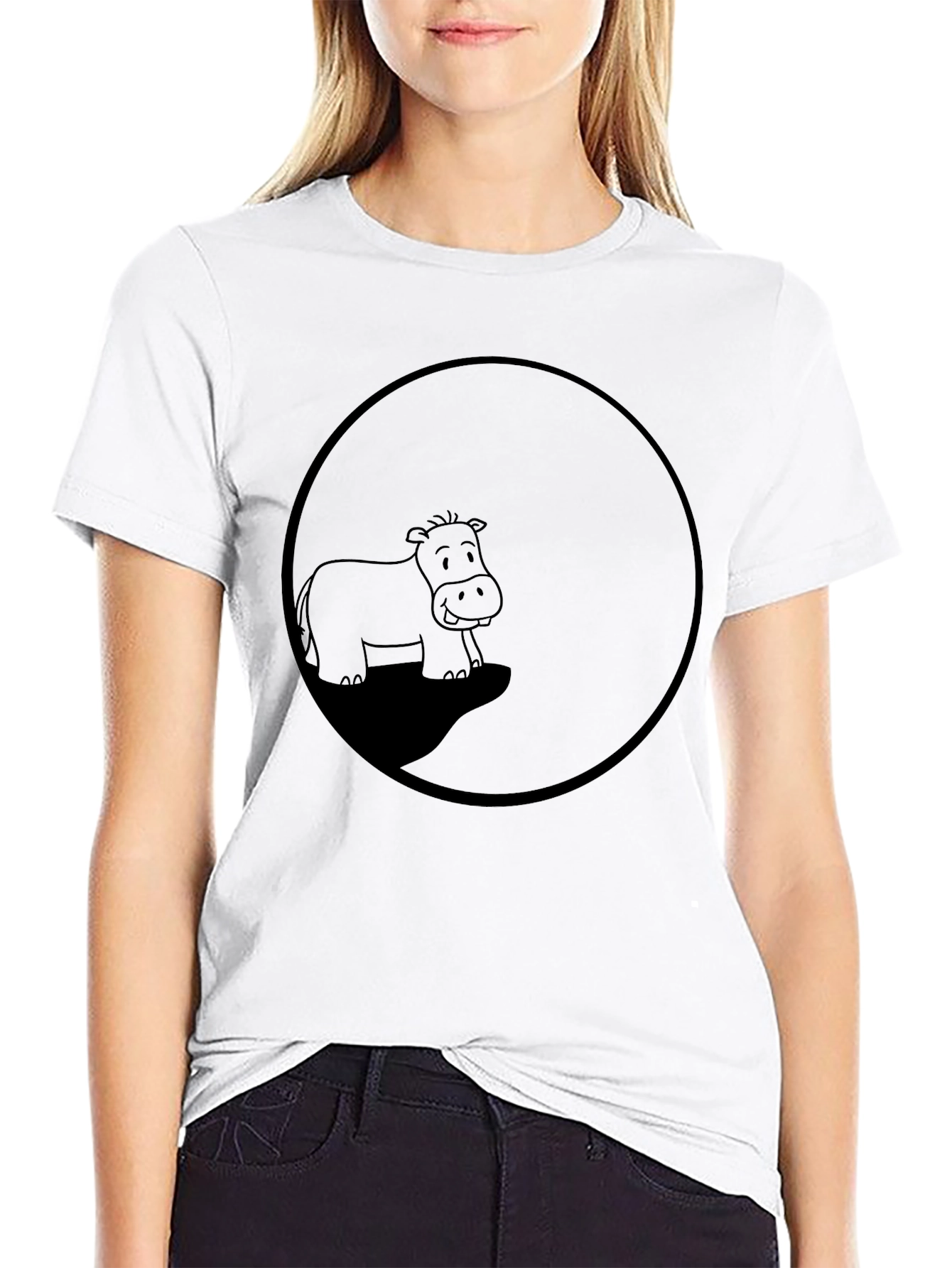 Black Hippo Circle Graphic T-Shirt view 9