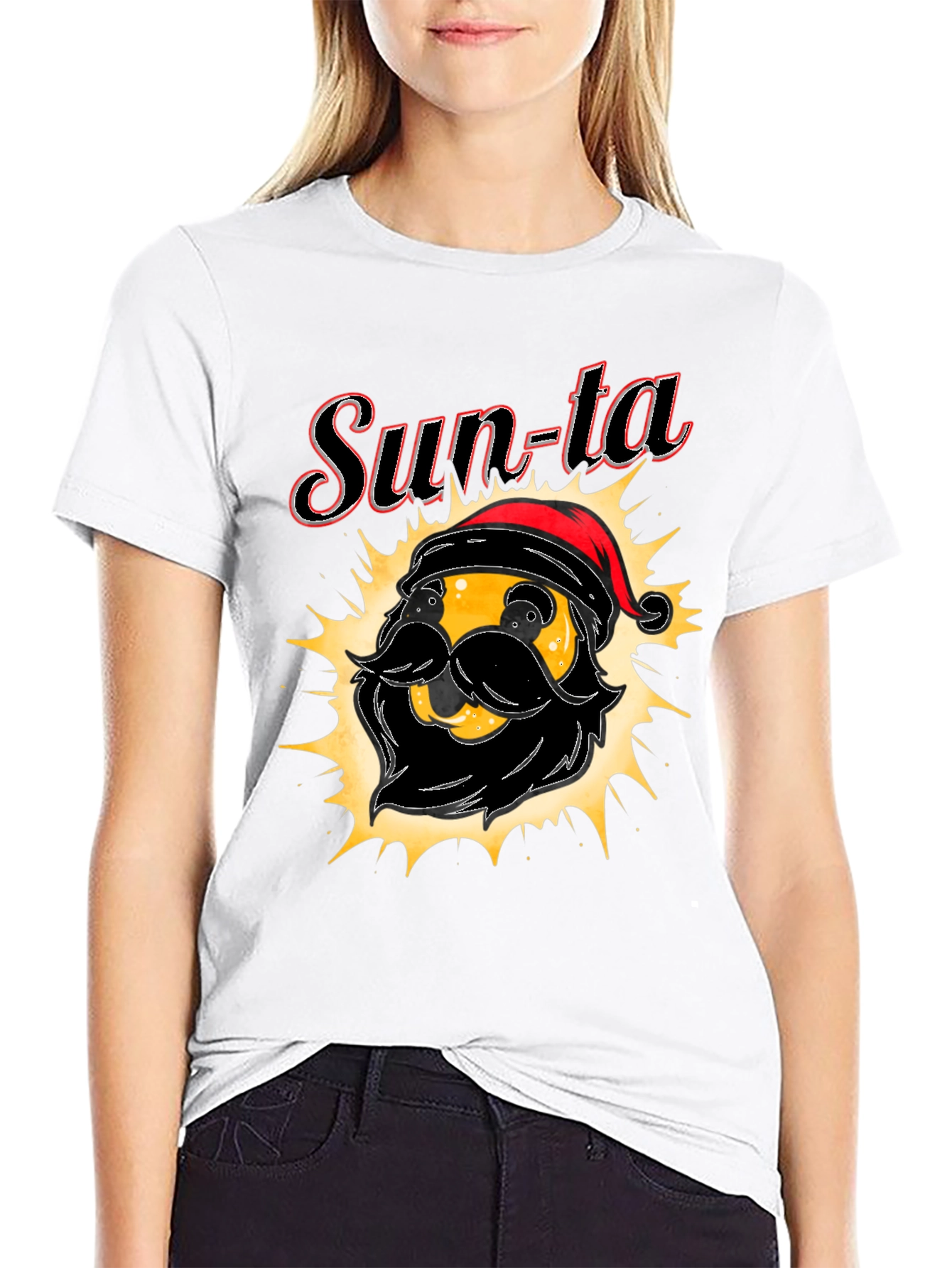 Black Sun-ta Graphic Tee - Santa Claus Emoji T-Shirt view 9