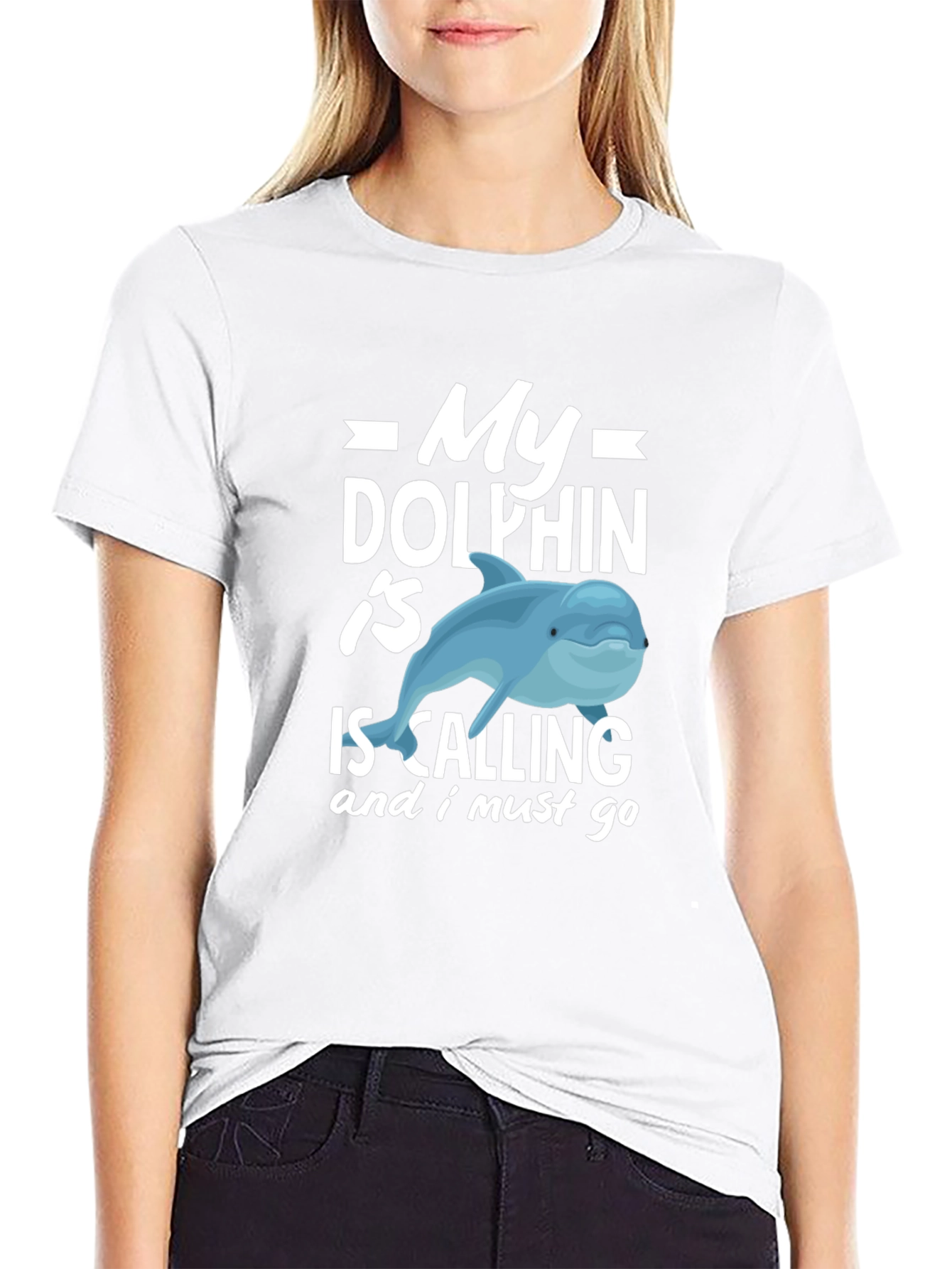 Black My Dolphin Is Calling Funny T-Shirt view 9