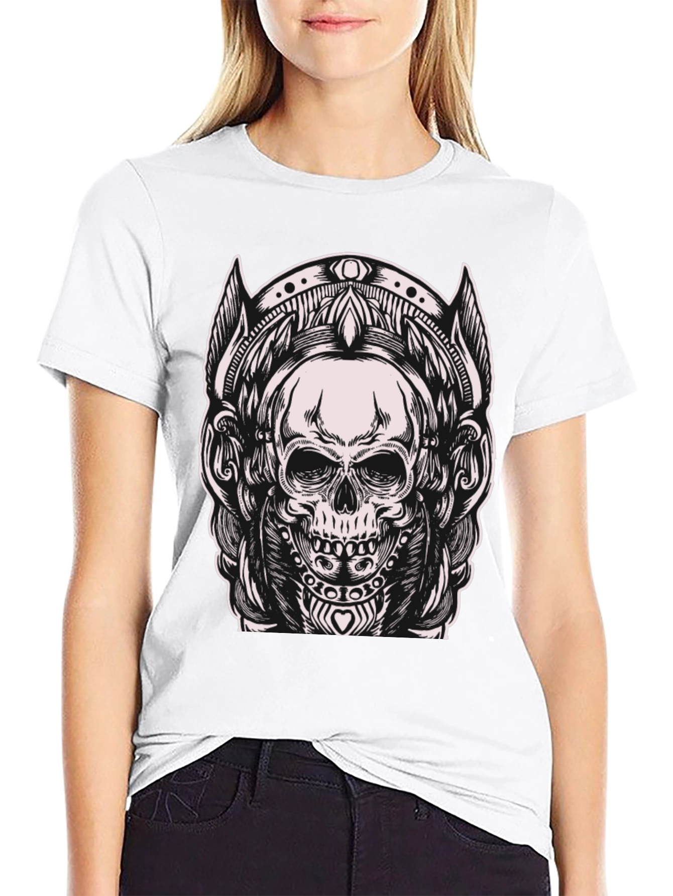 Black Skull Graphic Tee - Black Cotton Blend T-Shirt view 9