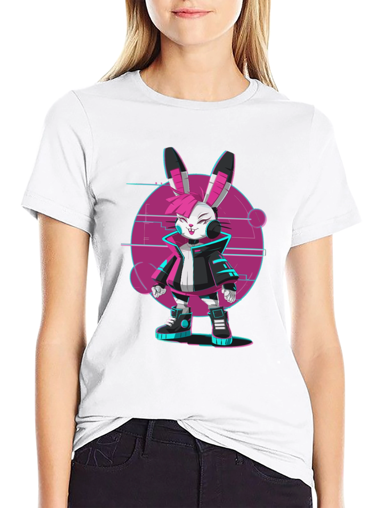 Black Cyberpunk Bunny T-Shirt - Edgy Streetwear Style view 9