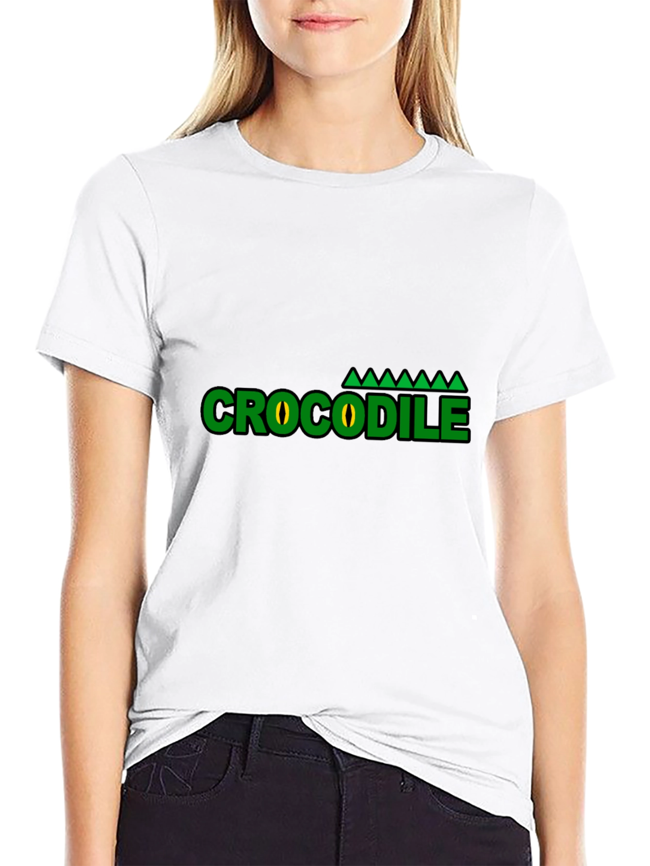 Black Crocodile Graphic T-Shirt - Green Eye Design view 9