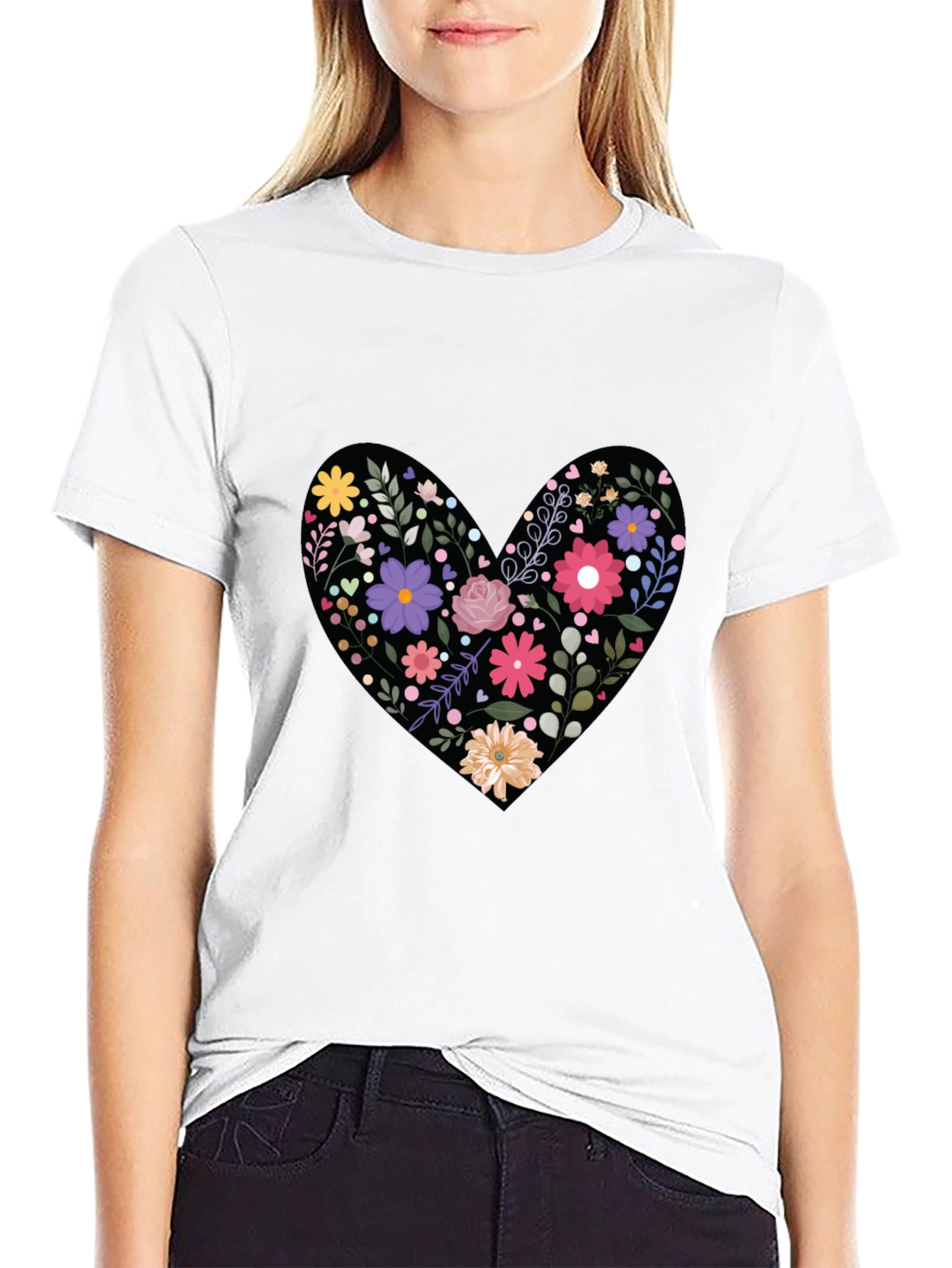 Black Floral Heart Graphic Tee - Black view 9