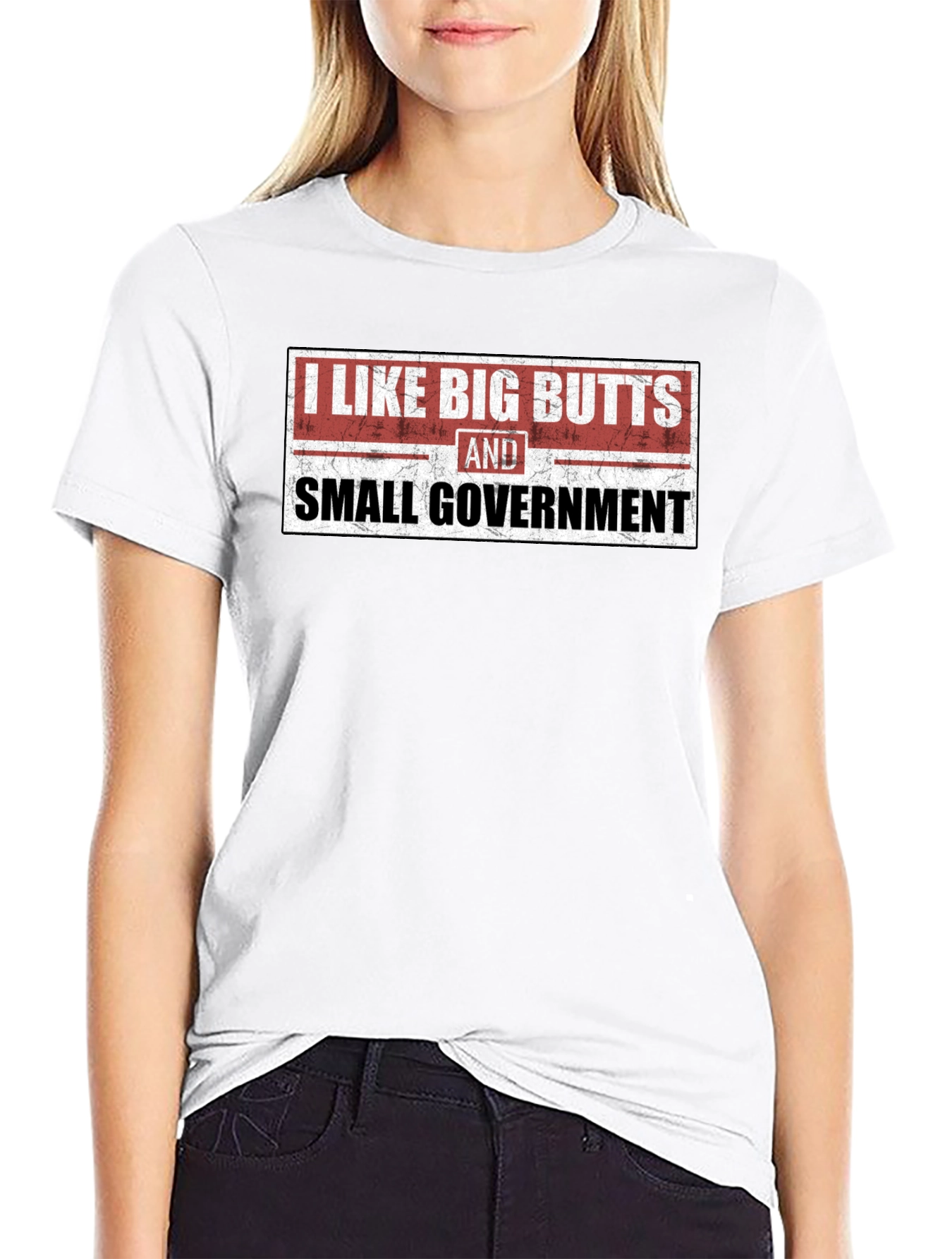 Black I Like Big Butts and Small Government Black Tee view 9