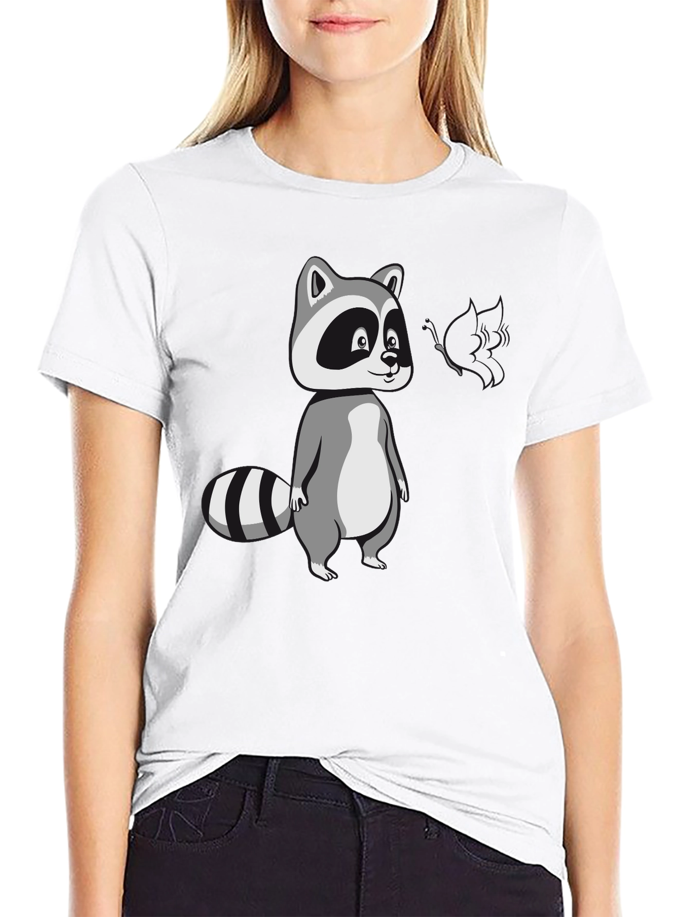 Black Cool Raccoon Graphic Tee - Black Cotton T-Shirt view 9