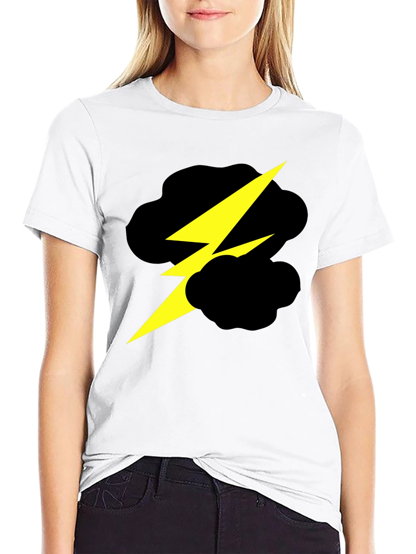 Black Lightning Bolt Cloud Graphic Black T-Shirt view 9