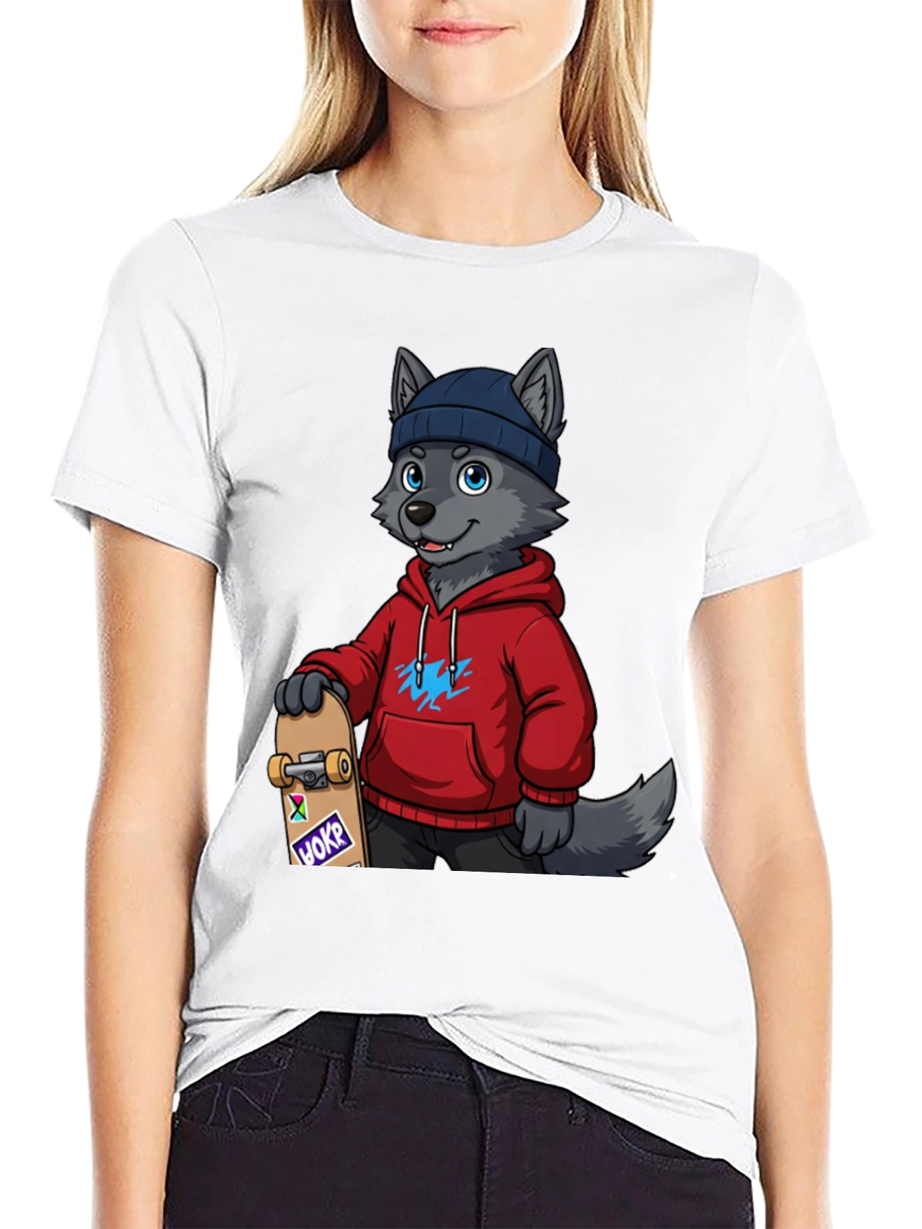 Black Skater Wolf Graphic Tee - Cool & Unique Design view 9