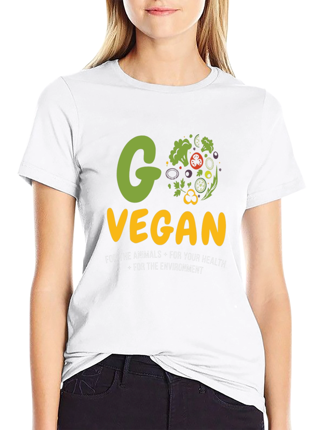 Black Go Vegan Black T-Shirt - Animals, Health, Environment! view 9
