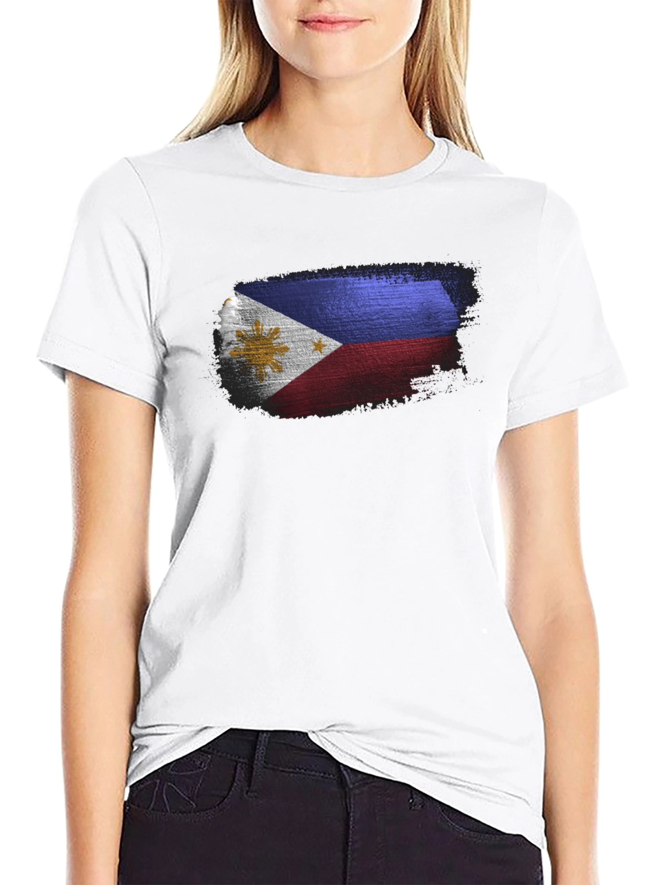 Black Men's Black T-Shirt with Filipino Flag Design view 9