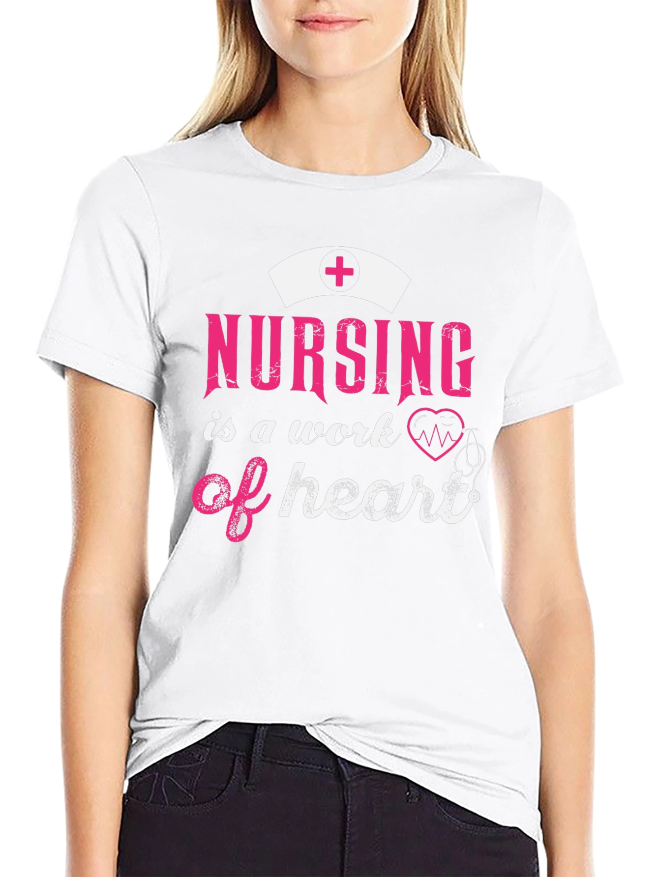 Black Nursing is a Work of Heart Graphic Tee view 9