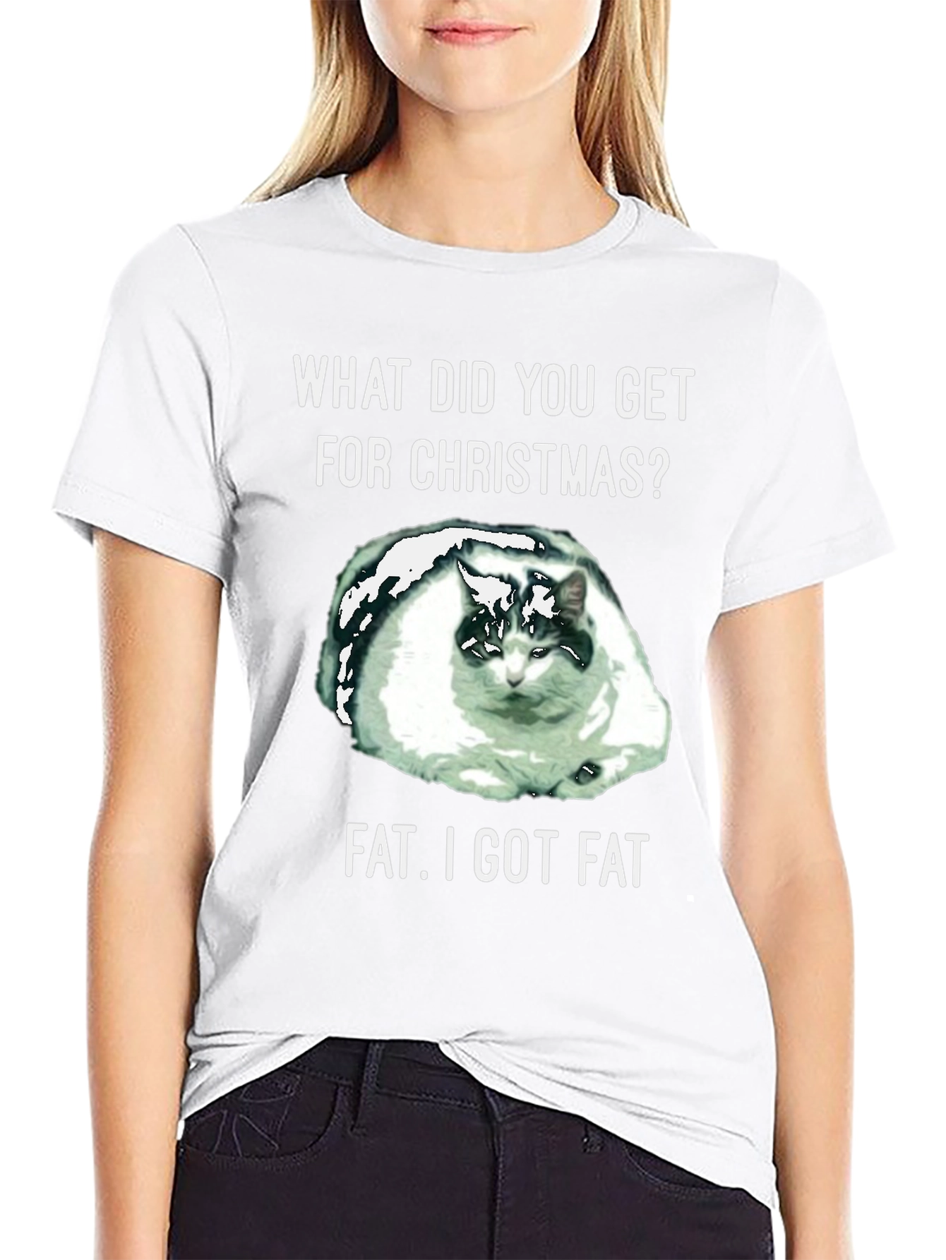 Black Funny Cat Christmas Fat T-Shirt view 9