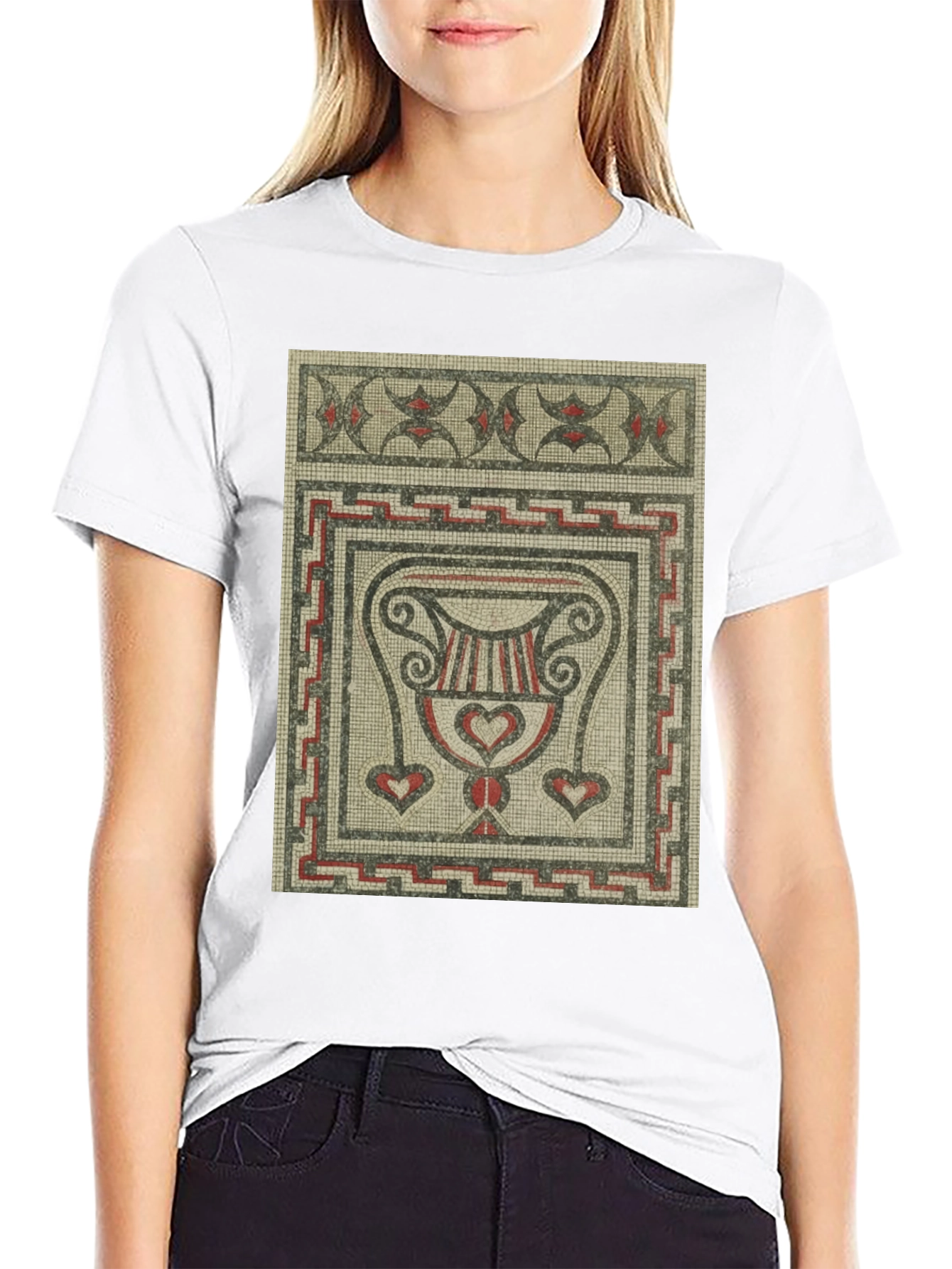 Black Mosaic Art Graphic T-Shirt - Ancient Roman Style Tee view 9