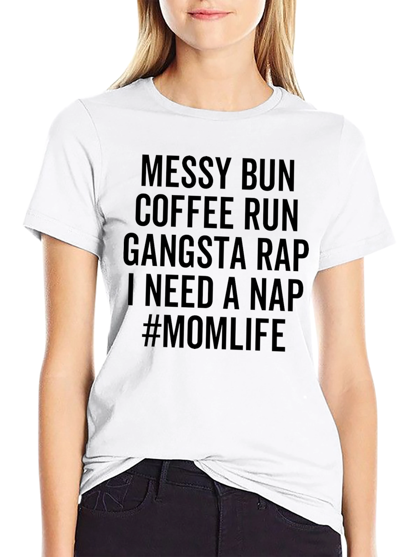 Black Messy Bun Mom Life T-Shirt - Funny Graphic Tee view 9