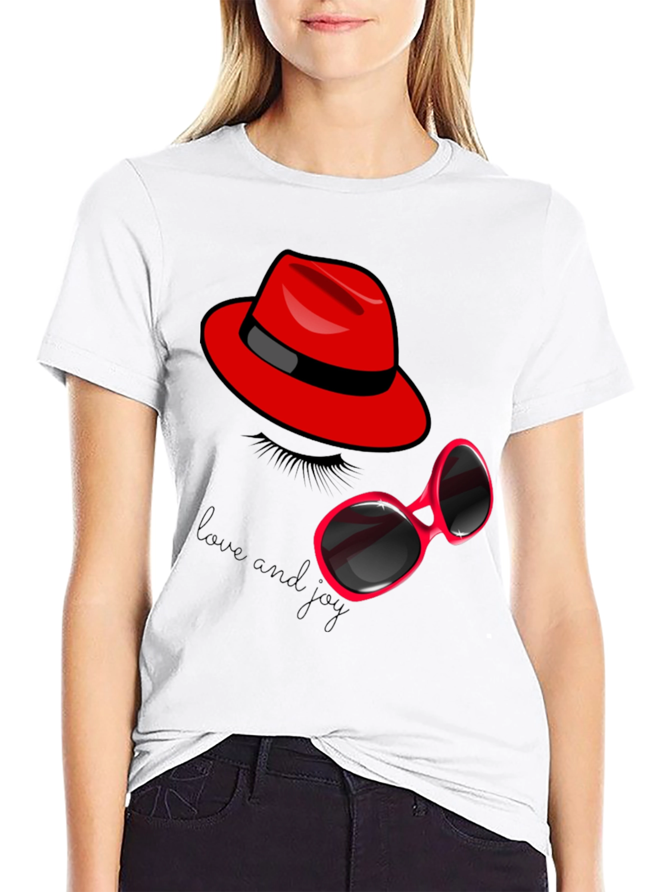 Black Red Hat & Sunglasses Graphic Tee view 9