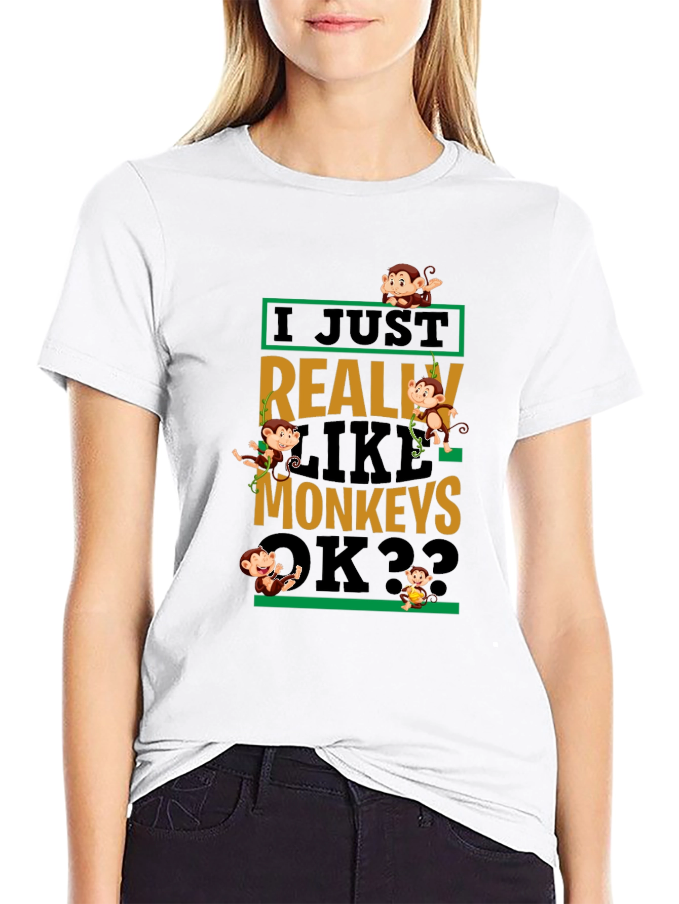 Black Monkey Graphic T-Shirt - I Just Really Like Monkeys OK?? view 9