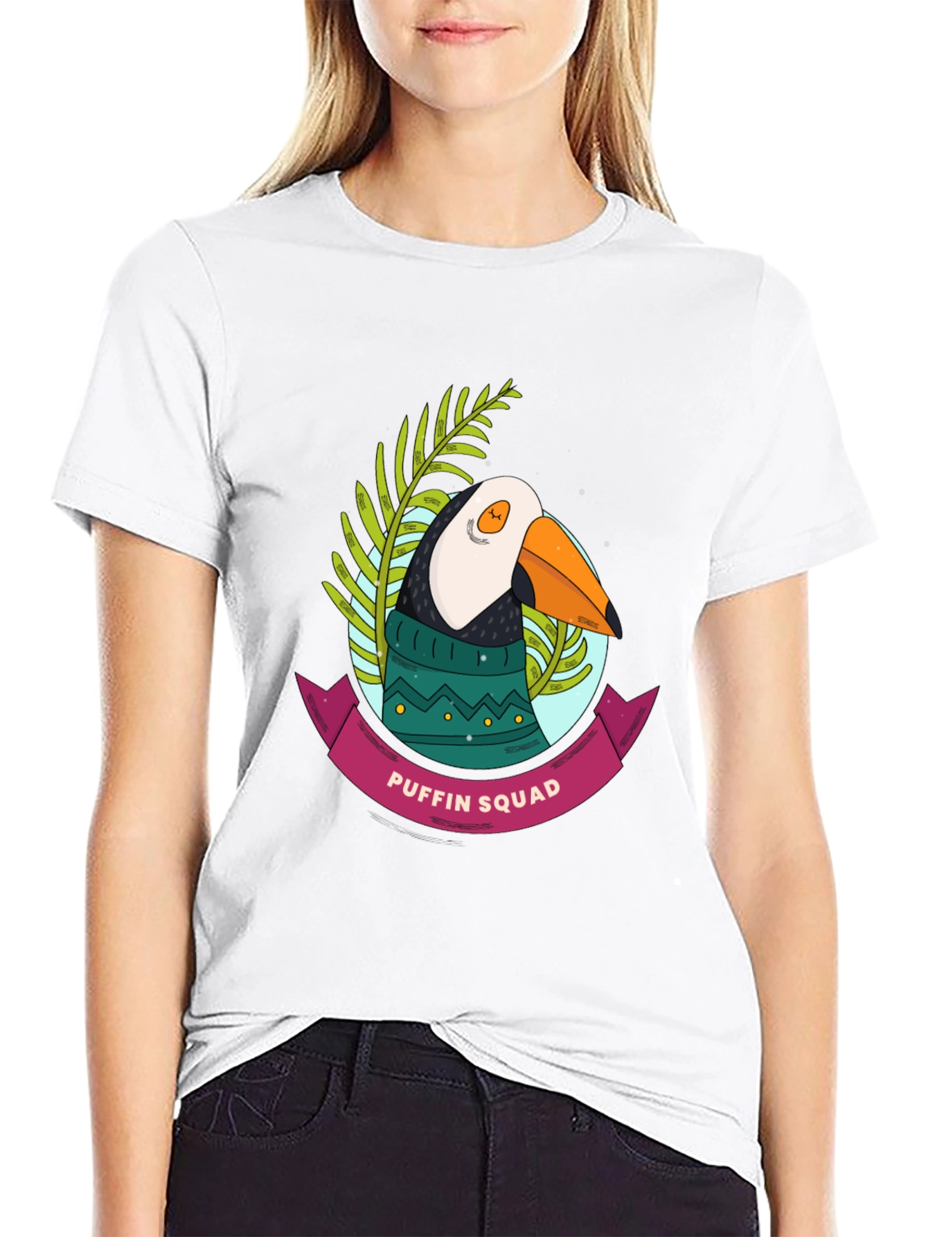 Black Puffin Squad Graphic Tee - Novelty Bird T-Shirt view 9